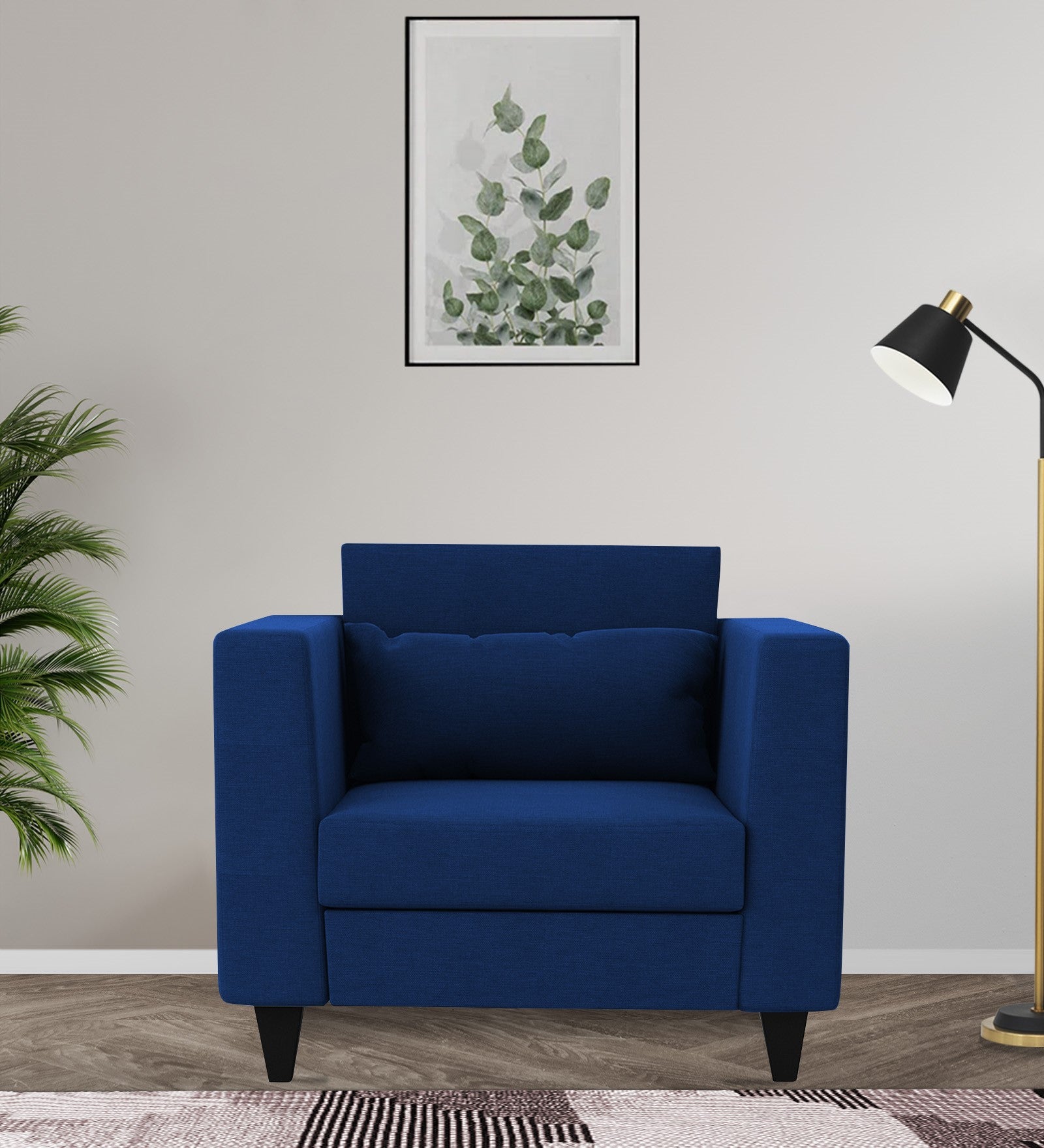 Nipul Fabric 1 Seater Sofa In Royal Blue Colour - Febonic Living