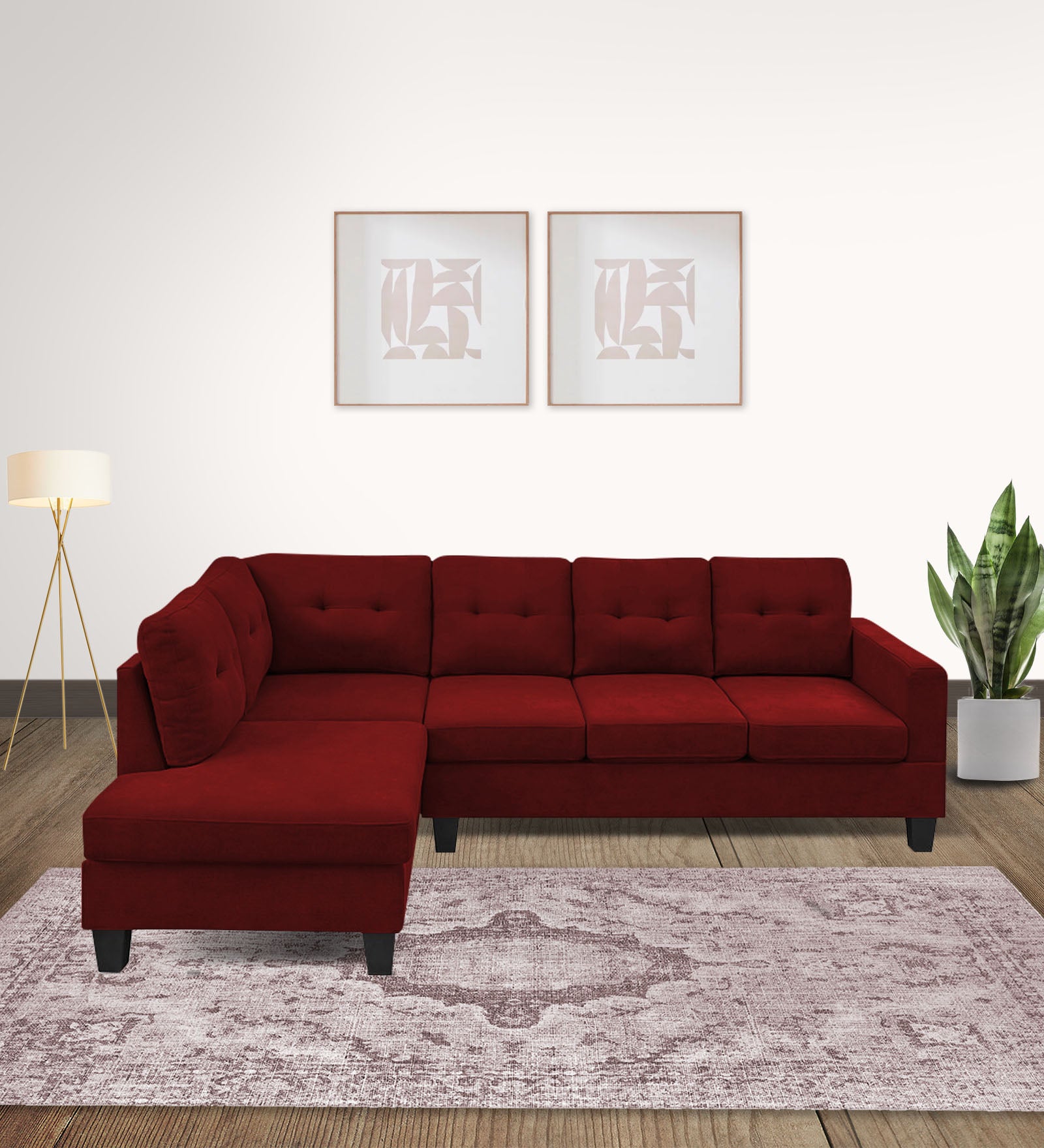 Thomas Fabric RHS Sectional Sofa (3+Lounger) In Blood Maroon Colour - Febonic Living