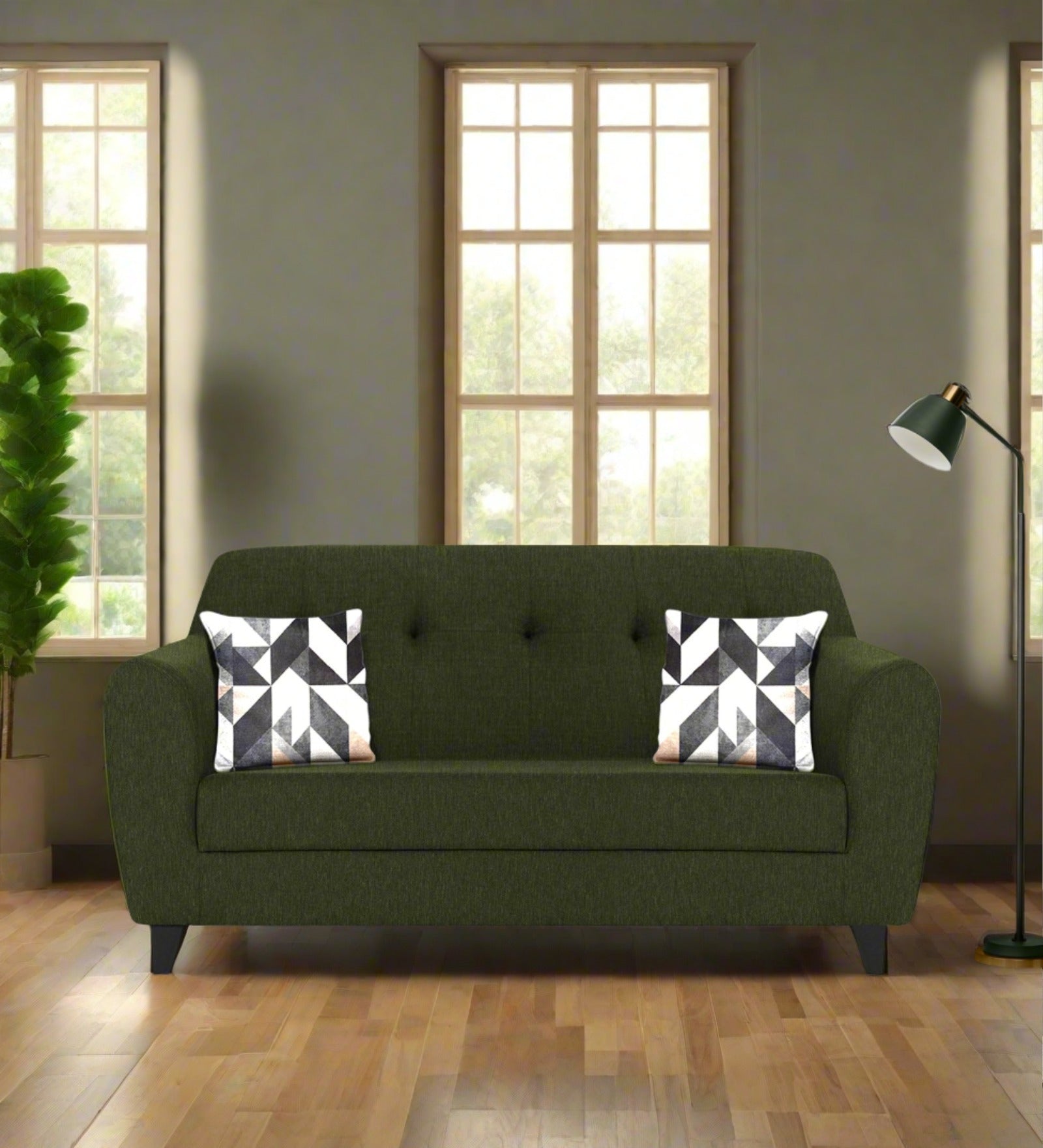 Melaan Fabric 2 Seater Sofa In Olive Green Colour - Febonic Living