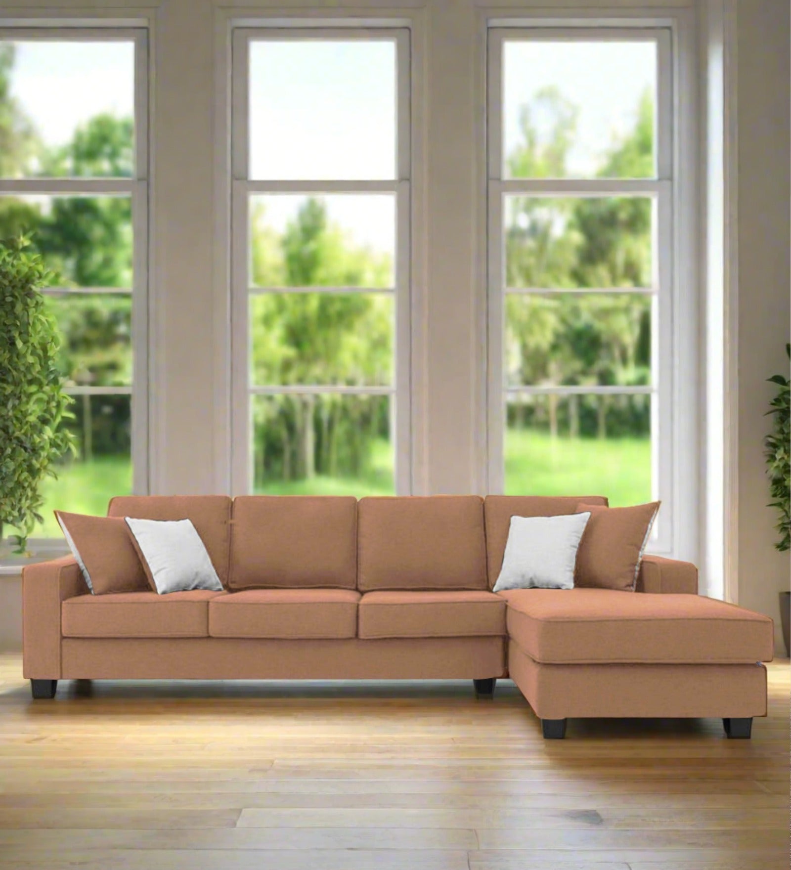Ladybug Fabric LHS Sectional Sofa (3+Lounger) In Cosmic Beige Colour - Febonic Living