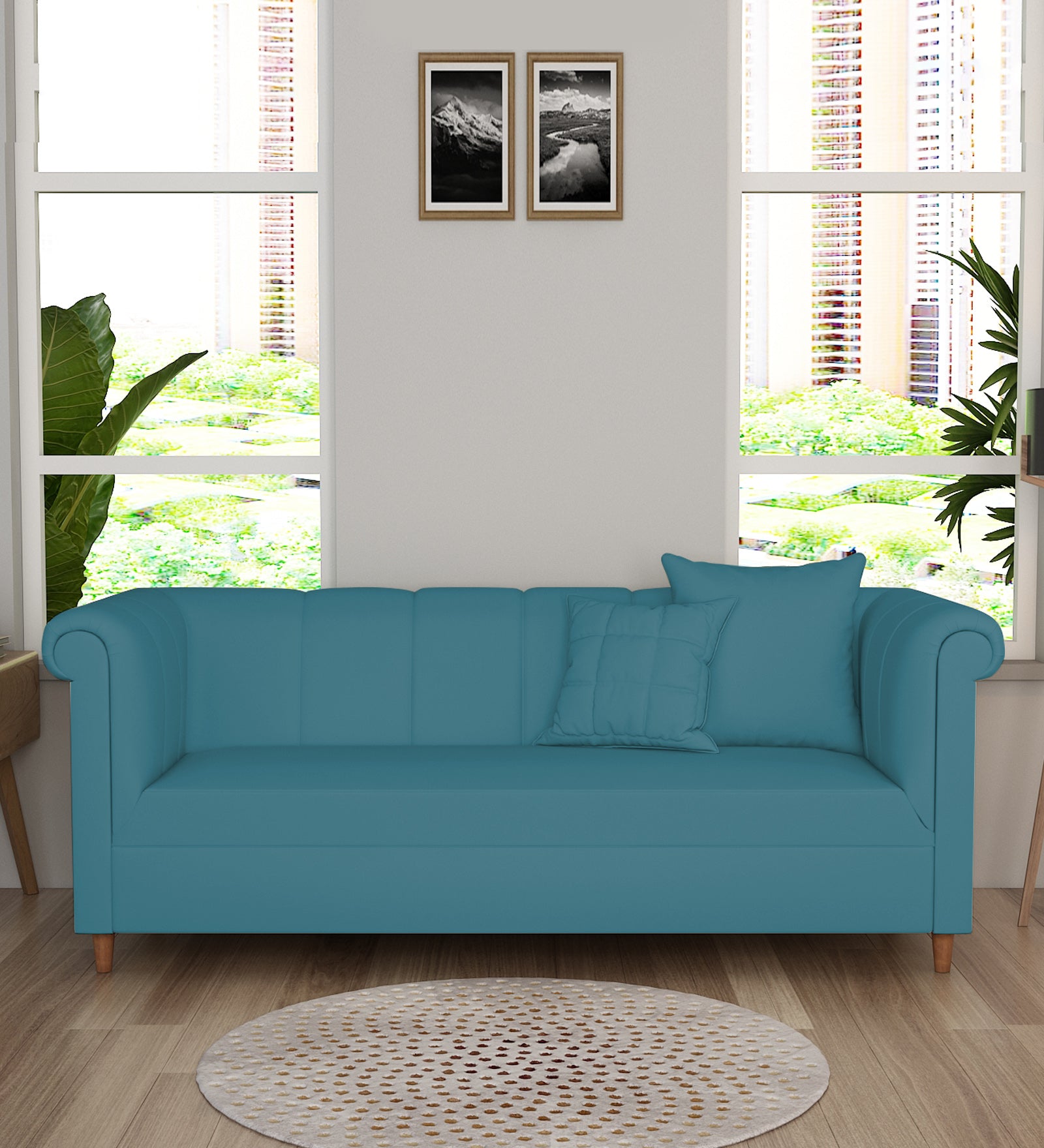 Rubi Velvet 3 Seater Sofa in Aqua Blue Colour