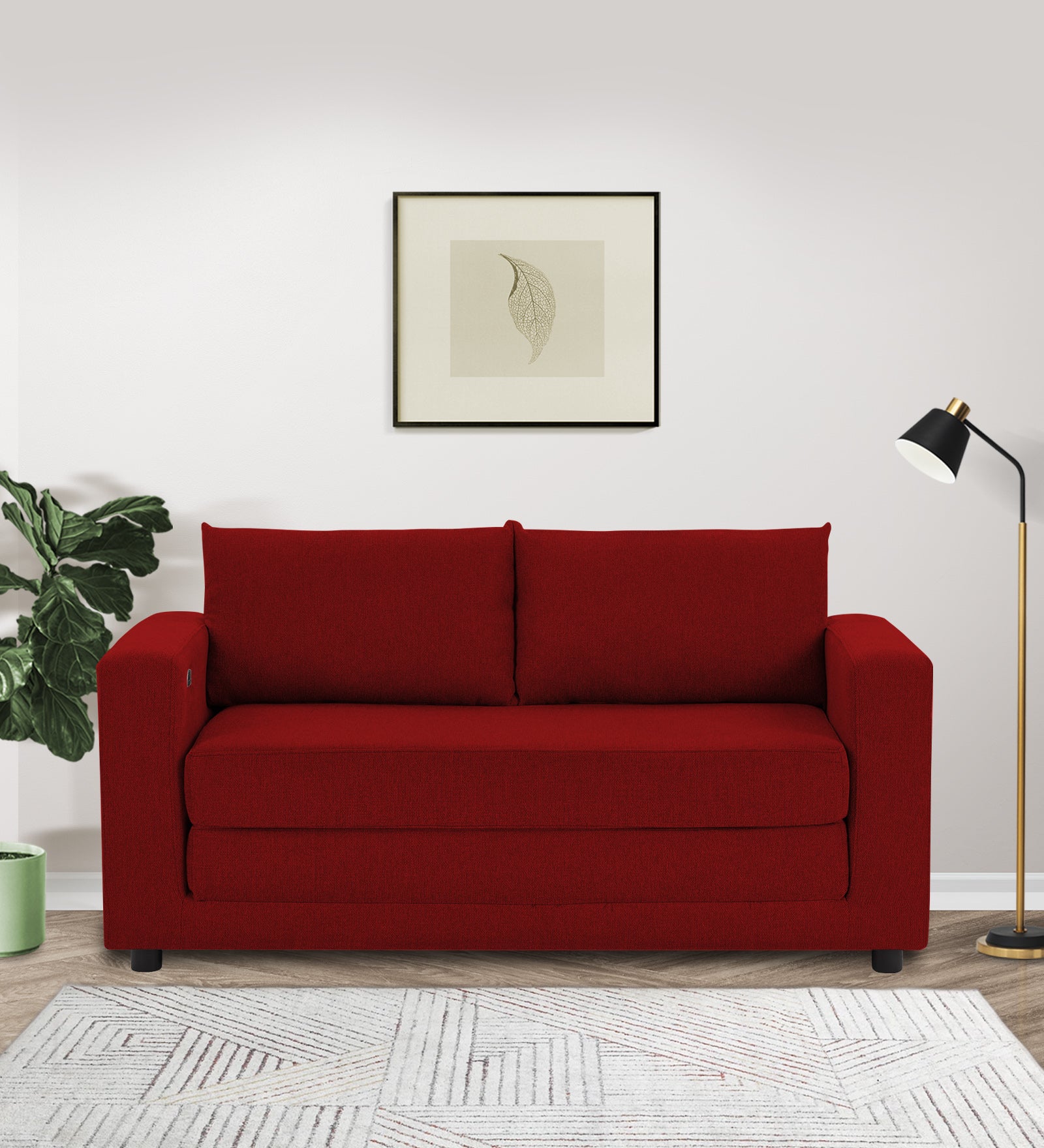 Roman Fabric 3 Seater Foldable Sofa Cum Bed inIn Blood Maroon Colour With USB Portable Type - Febonic Living