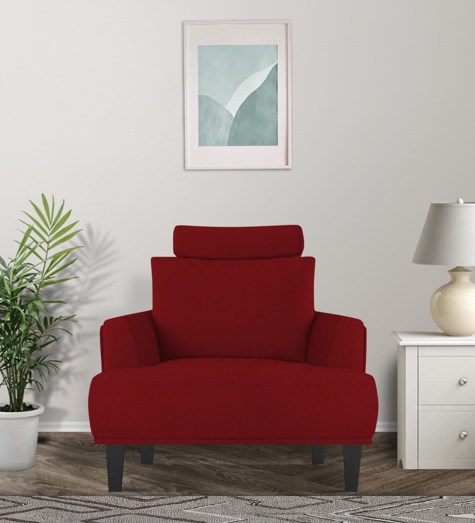 Como Fabric 1 Seater Sofa In Blood Maroon Colour - Febonic Living