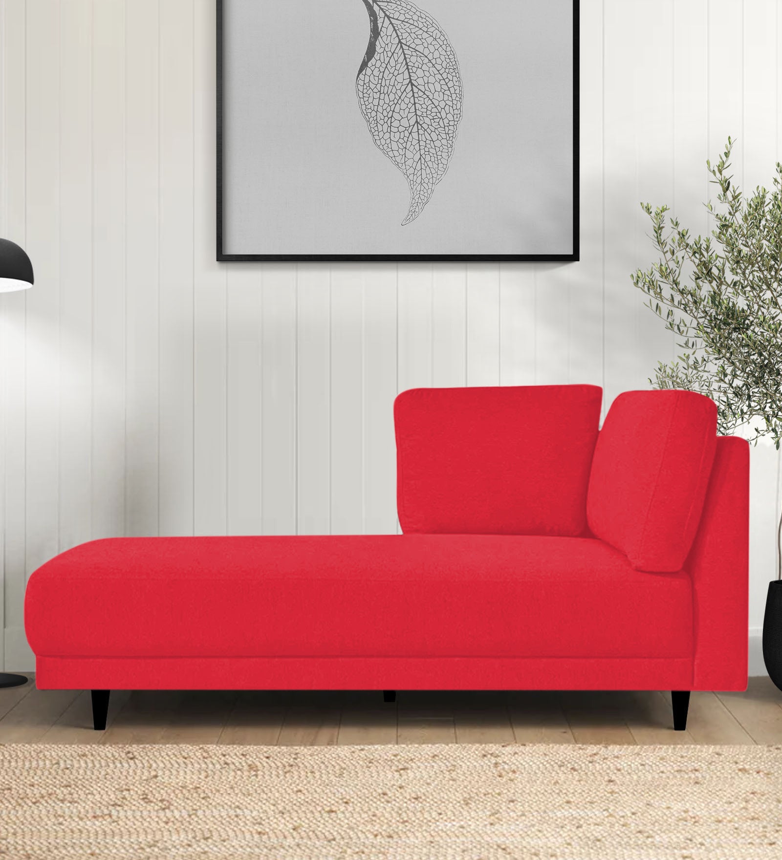 Jonze Velvet LHS Chaise Lounger In Ox Blood Maroon Colour - Febonic Living