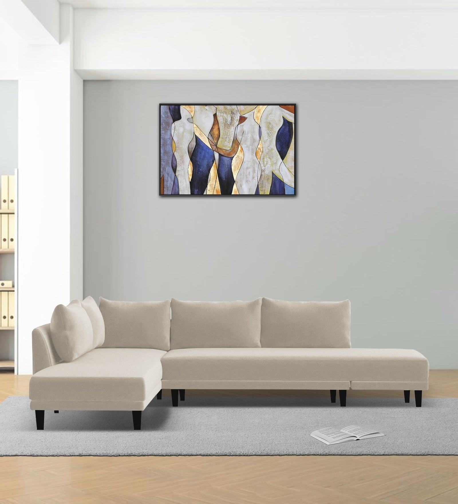 Ira Fabric RHS 6 Seater Convertible Sofa Cum Bed In Ivory Cream Colour - Febonic Living