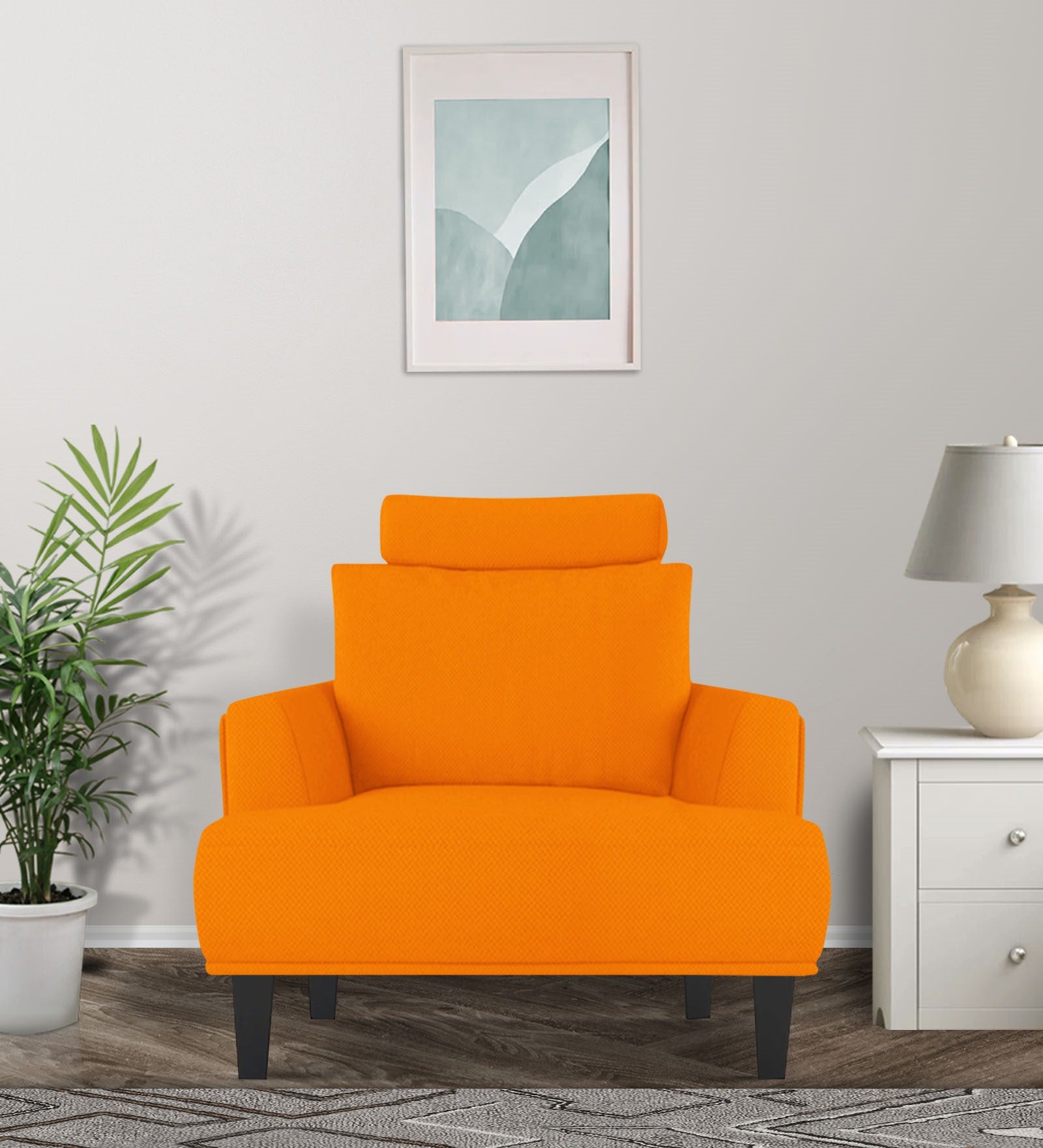 Como Fabric 1 Seater Sofa In Vivid Orange Colour - Febonic Living