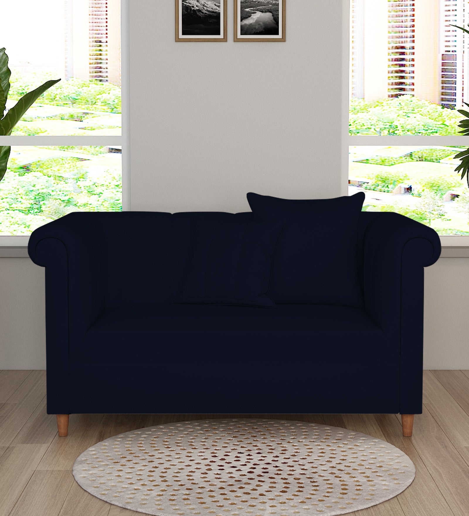 Rubi Velvet 2 Seater Sofa In Dark Blue Colour - Febonic Living