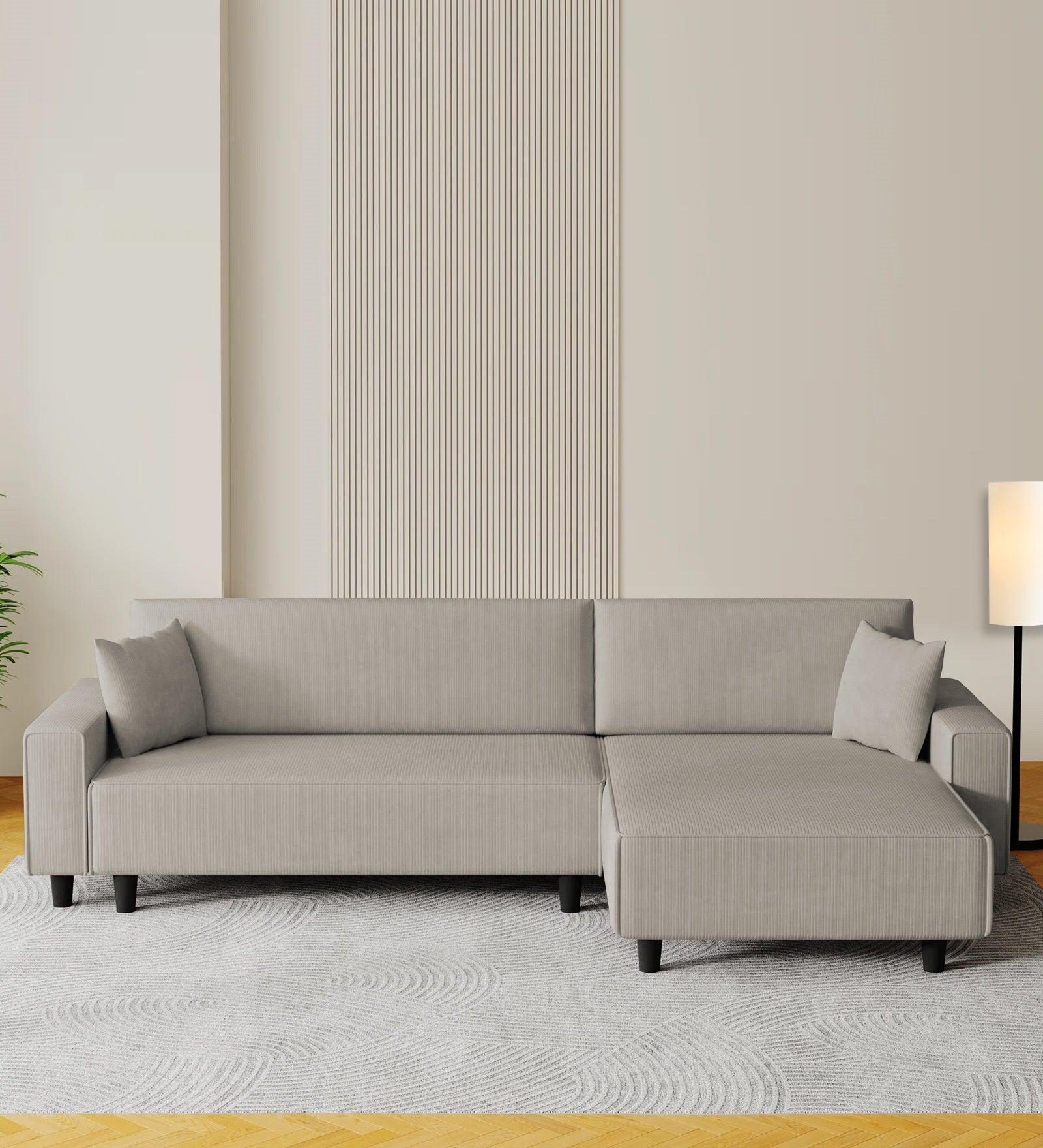 Peach Fabric LHS 6 Seater Sofa Cum Bed With Storage In Ash Grey Colour - Febonic Living