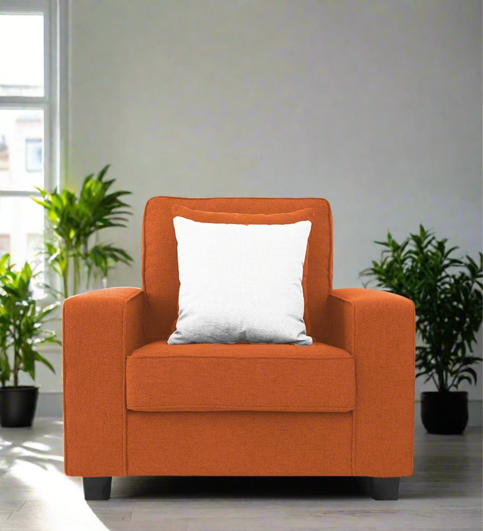 Ladybug Fabric 1 Seater Sofa In Vivid Orange Colour - Febonic Living