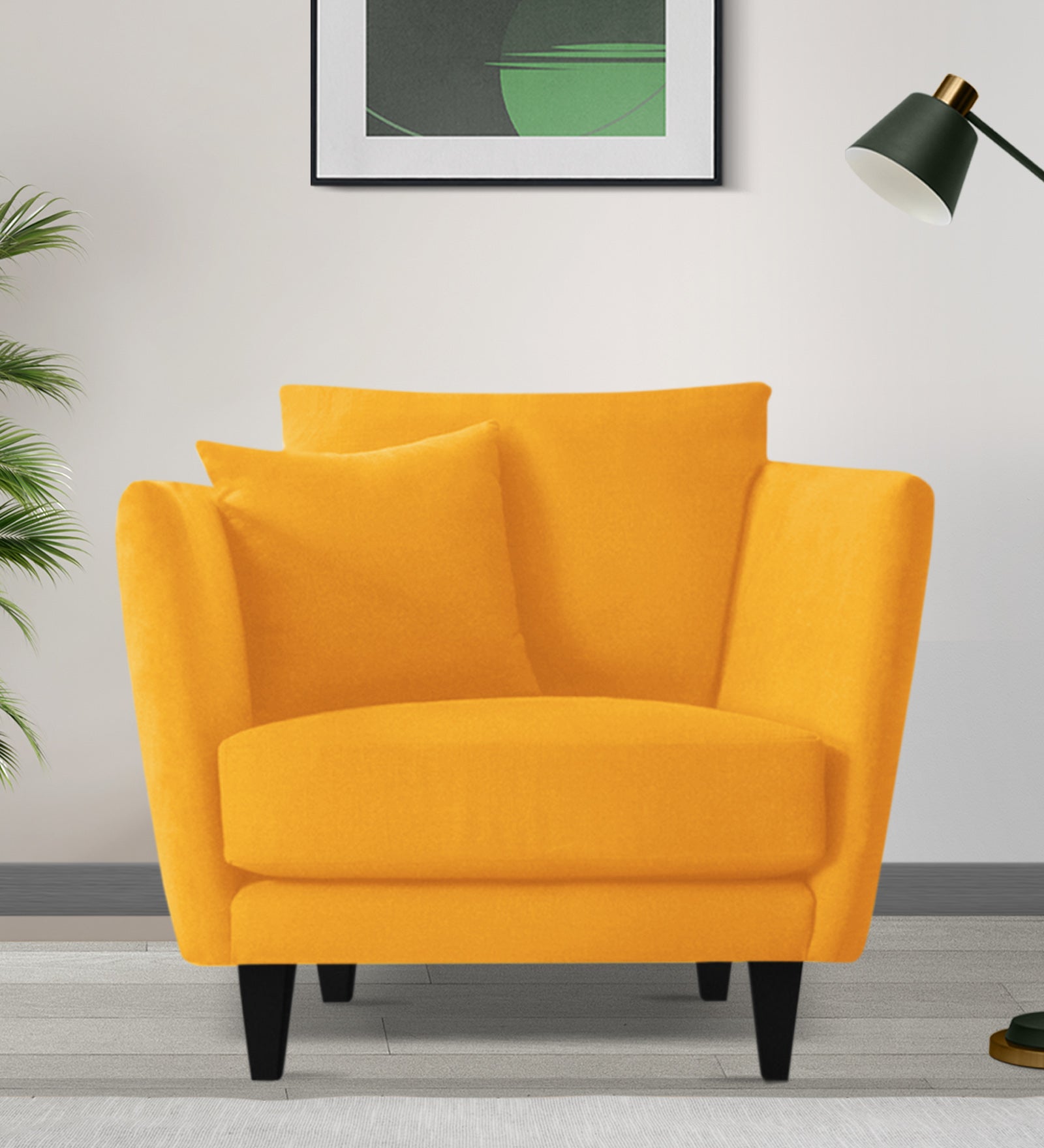 Norway Velvet 1 Seater Sofa In Safforn Yellow Colour - Febonic Living