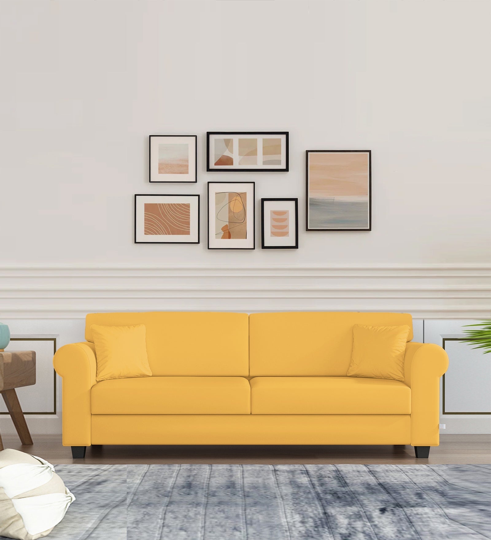 Numonk Velvet 3 Seater Sofa In Turmeric yellow Colour