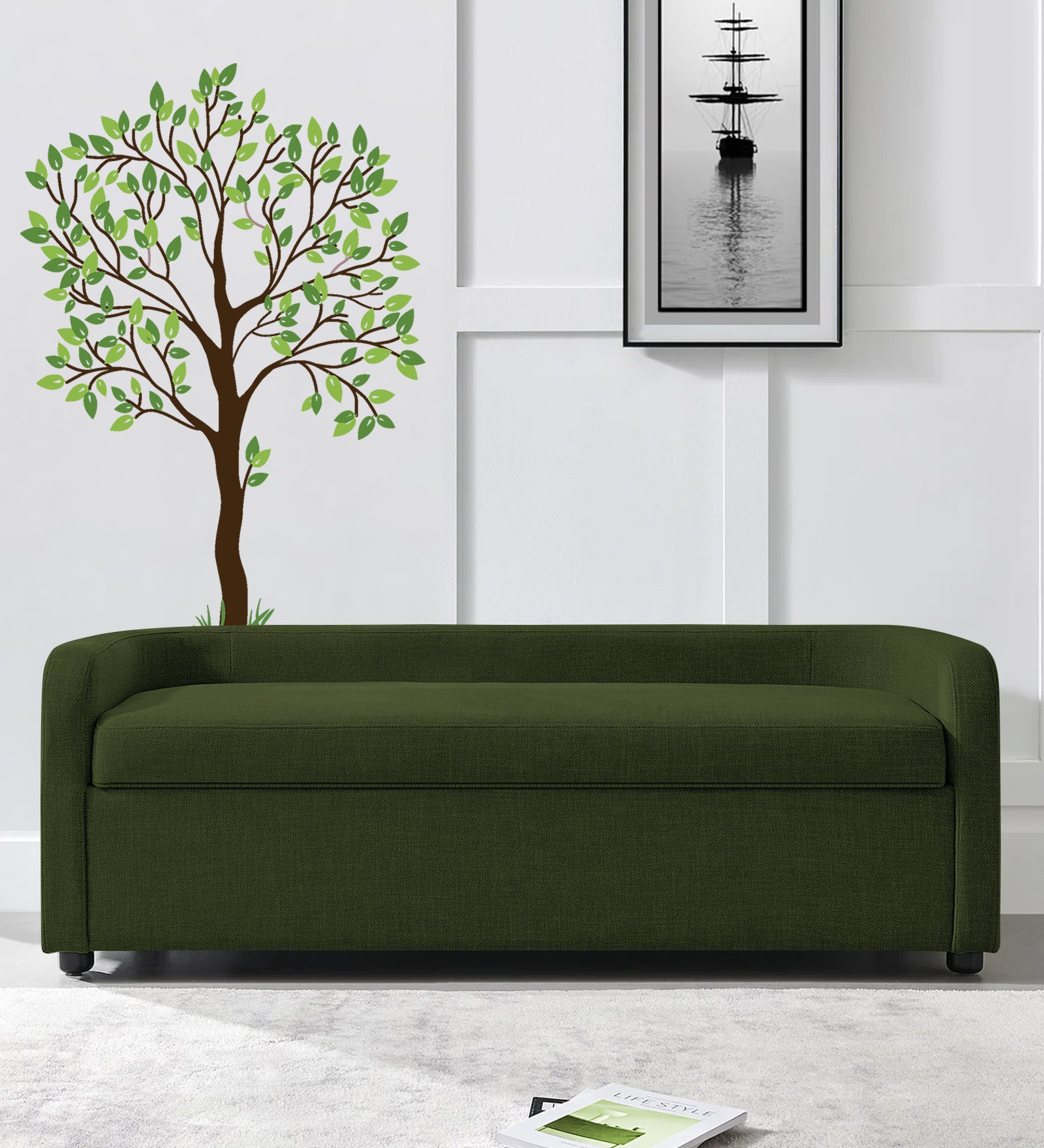 Cooper Fabric Storage Bench In Olive Green Colour - Febonic Living