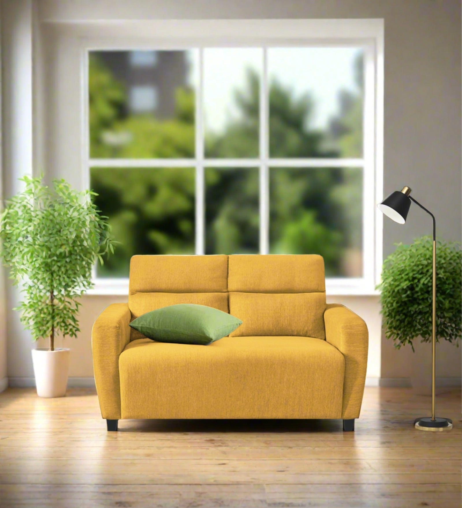 Bakadi Fabric 2 Seater Sofa In Bold Yellow Colour - Febonic Living