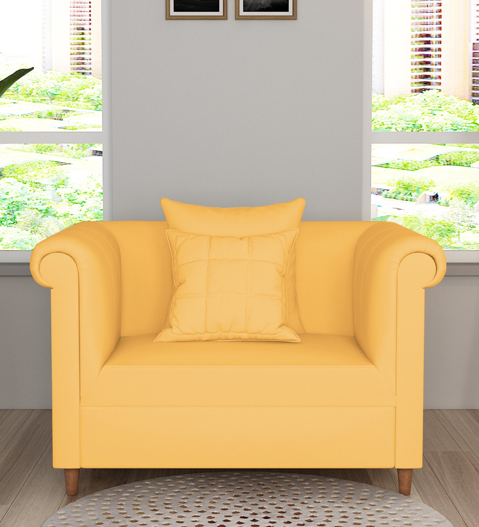 Rubi Velvet 1 Seater Sofa In Turmeric yellow Colour - Febonic Living