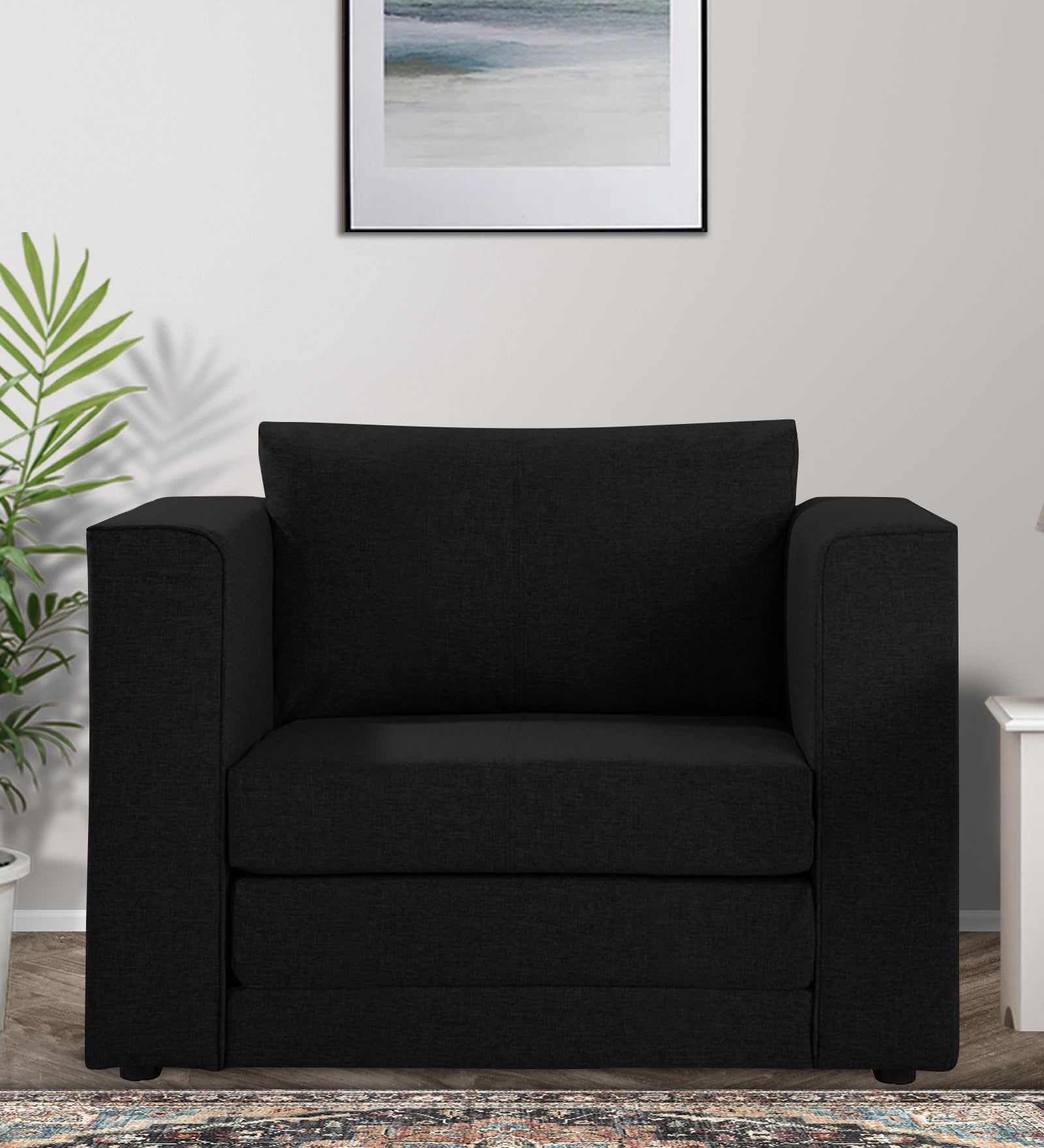 Kenia Fabric 1 Seater Foldable Sofa Cum Bed In Zed Black Colour - Febonic Living