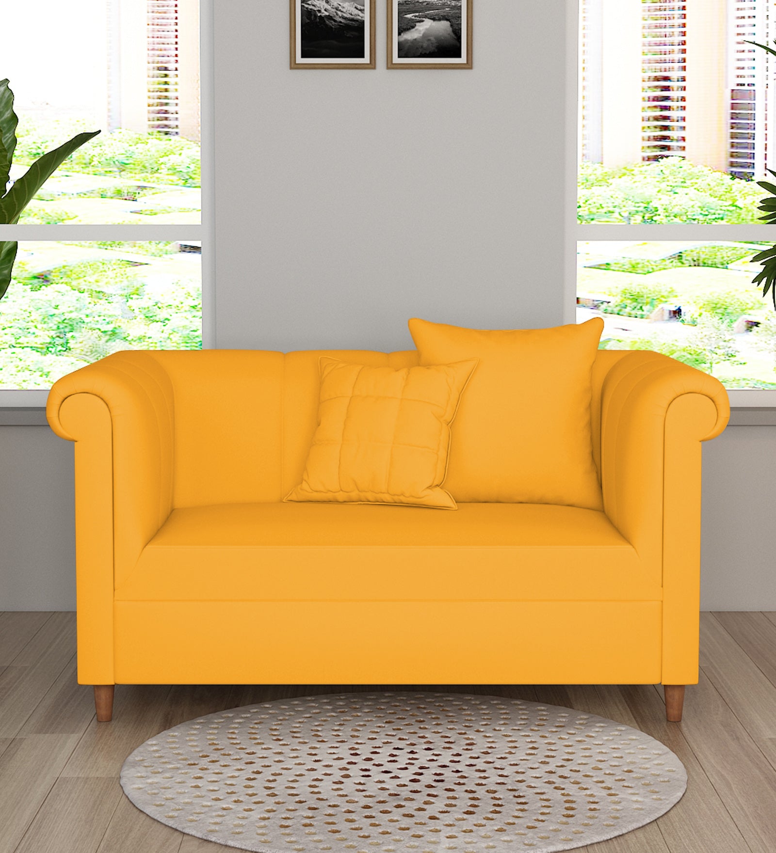 Rubi Velvet 2 Seater Sofa In Safforn Yellow Colour - Febonic Living