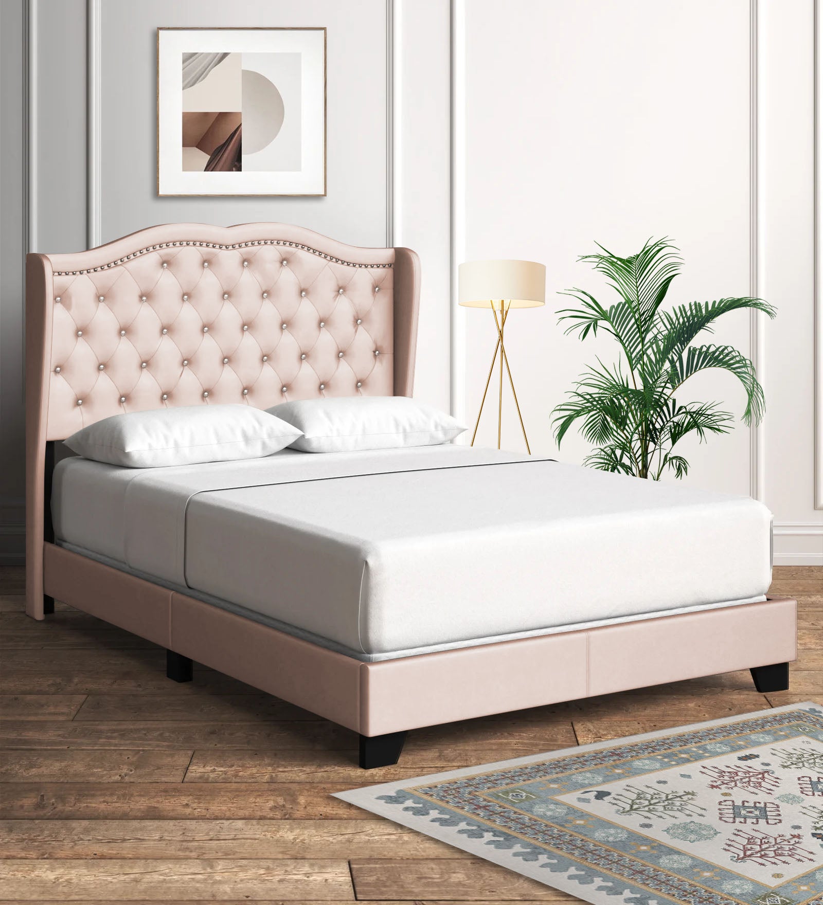 Blake Fabric Queen Size Bed in Woom Beige Colour - Febonic Living