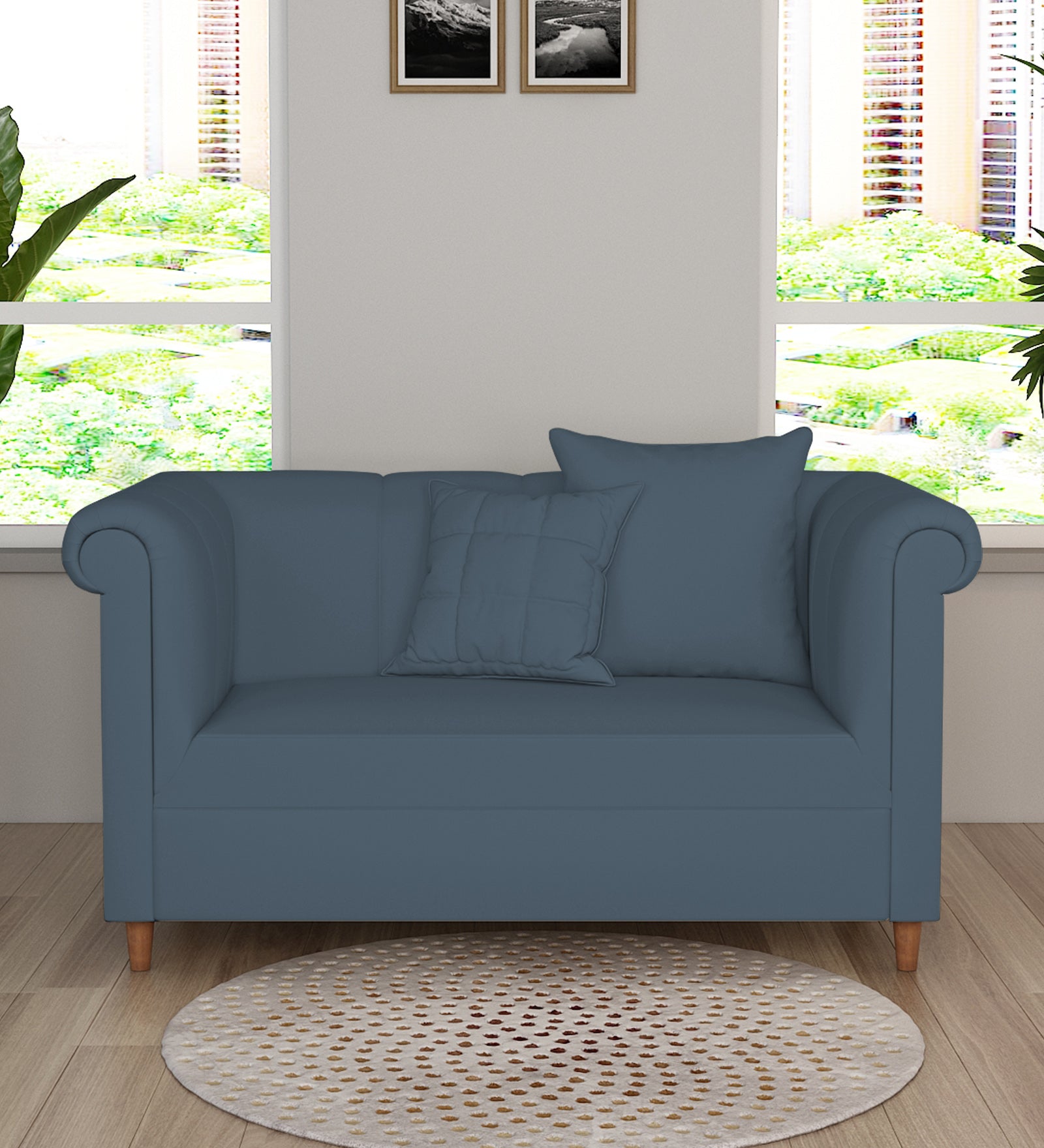 Rubi Velvet 2 Seater Sofa in Oxford Blue Colour