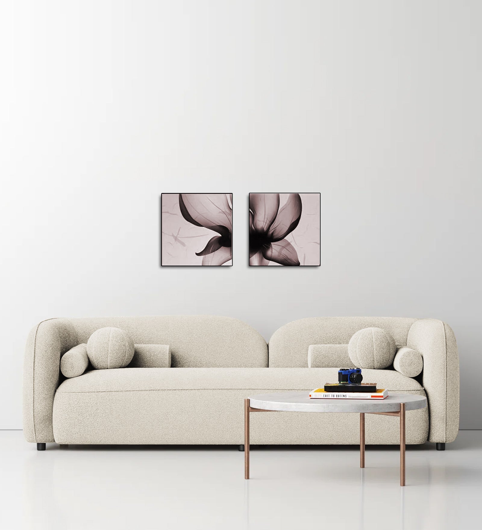 Corny Boucle Fabric 3 Seater Sofa In Shell White Colour - Febonic Living