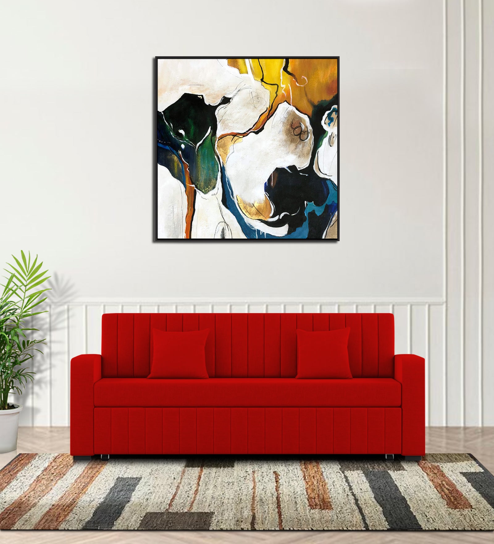 Calra Fabric 3 Seater Pull Out Sofa Cum Bed In Ruby Red Colour With Storage - Febonic Living