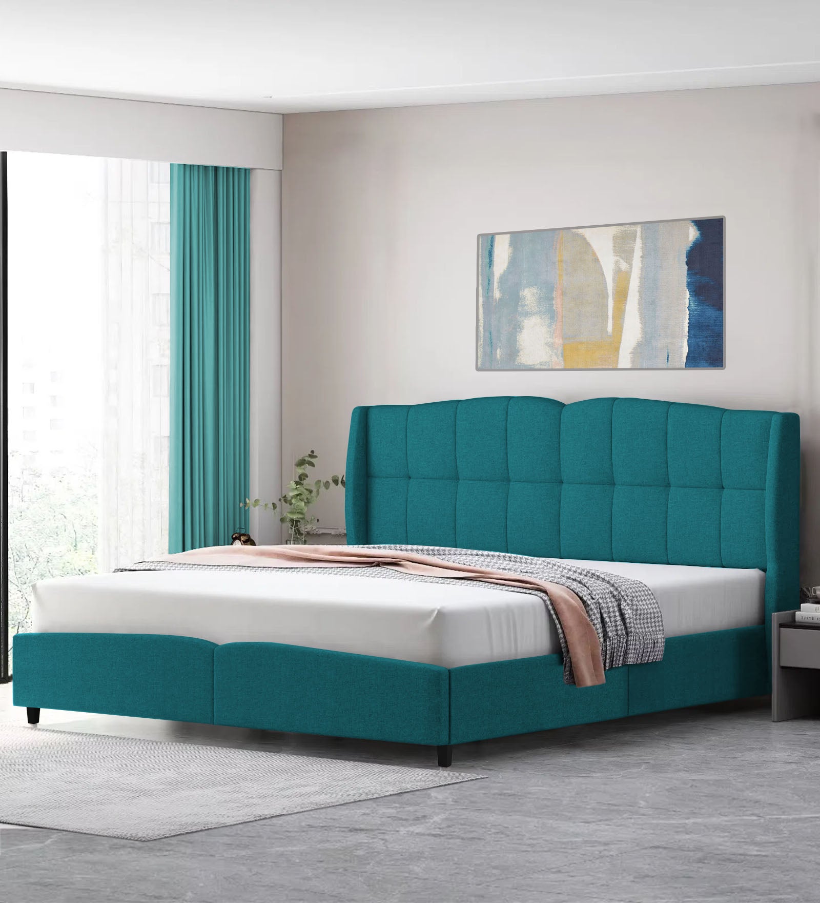 Jovi Velvet King Size Bed In Pine Green In Colour - Febonic Living