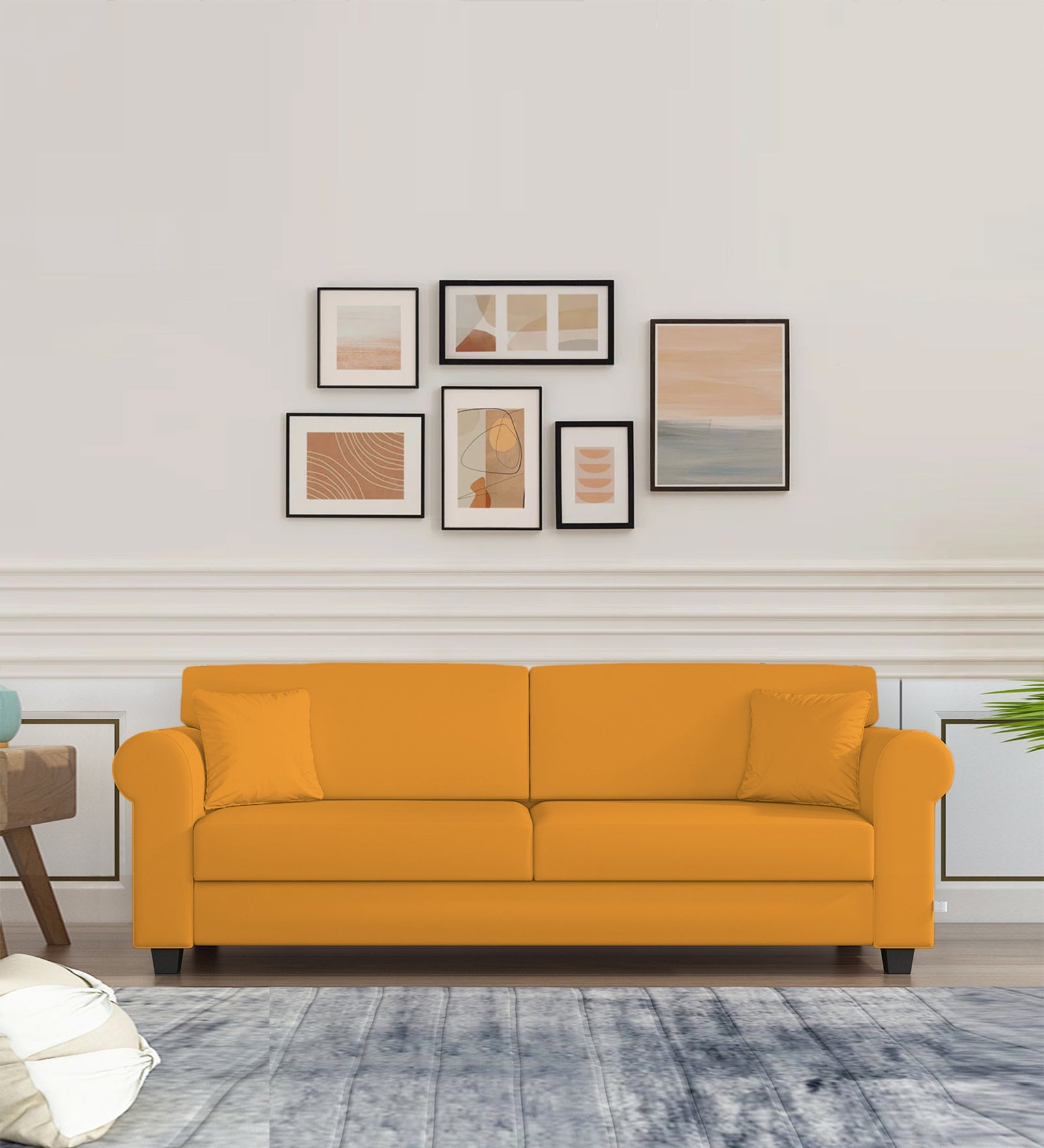 Numonk Velvet 3 Seater Sofa In Safforn Yellow Colour - Febonic Living