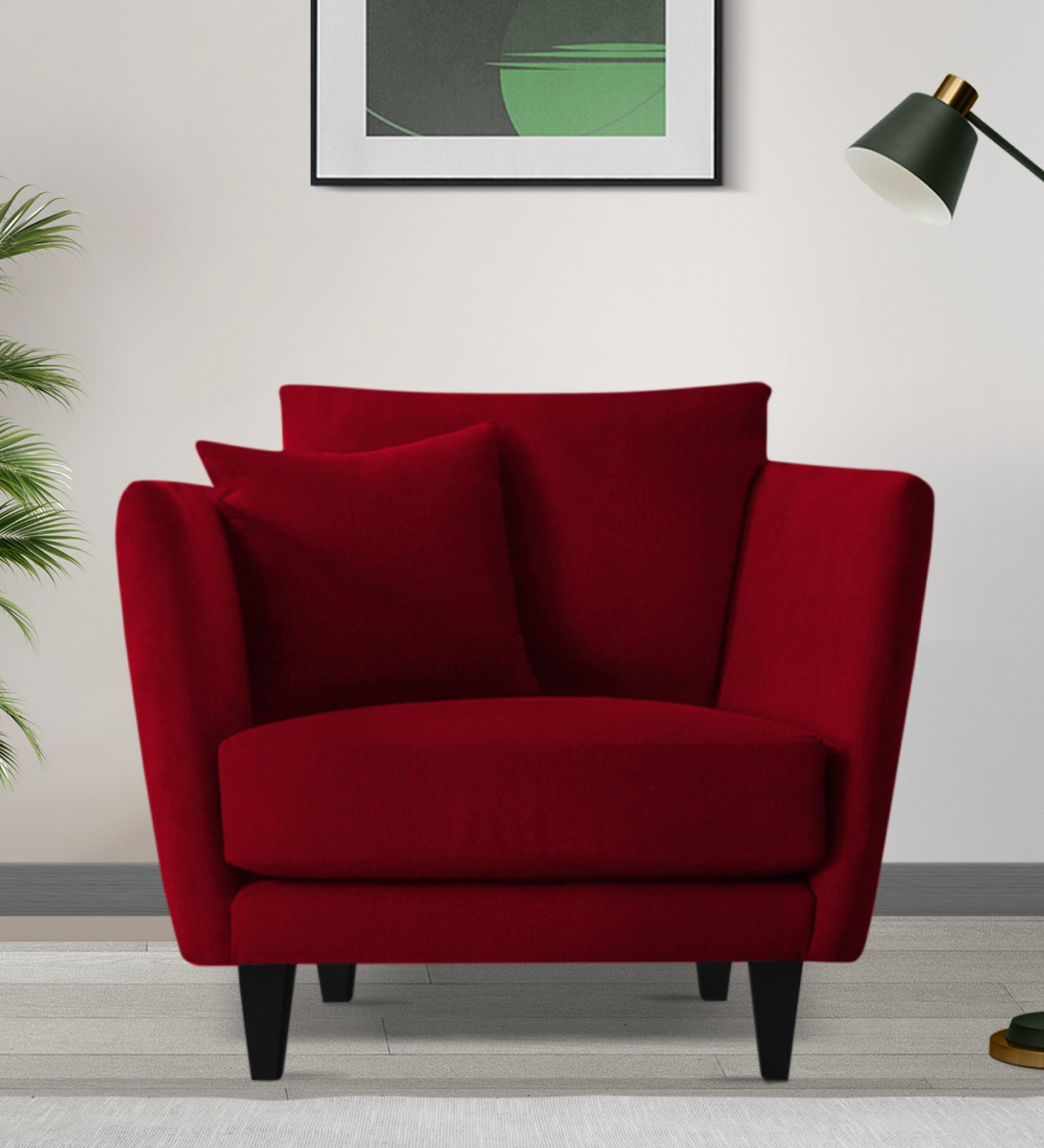 Norway Velvet 1 Seater Sofa In Cherry Red Colour - Febonic Living
