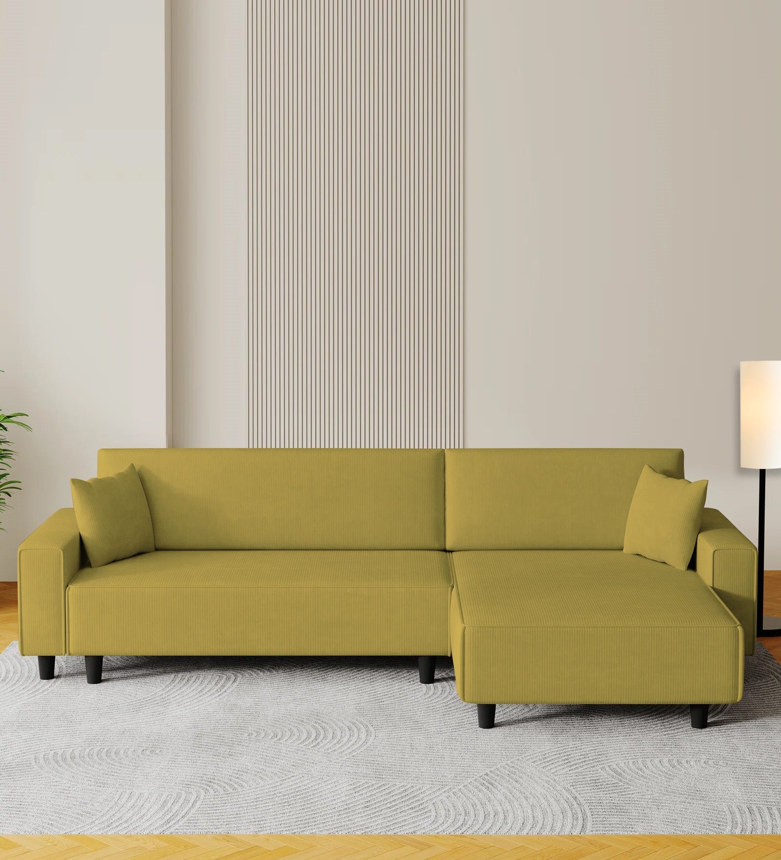 Peach Fabric LHS 6 Seater Sofa Cum Bed With Storage In Parrot Green Colour - Febonic Living