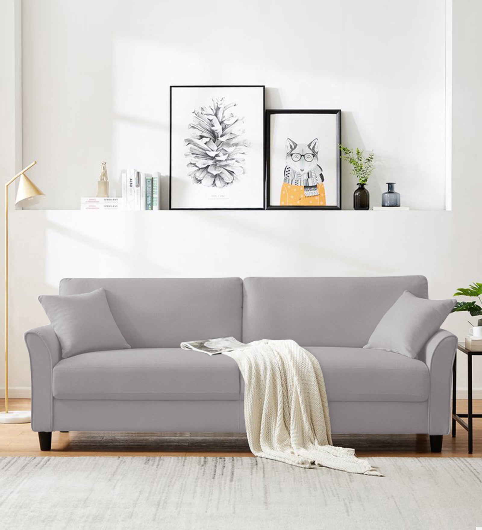 Daroo Velvet 3 Seater Sofa In Concrete Grey Colour