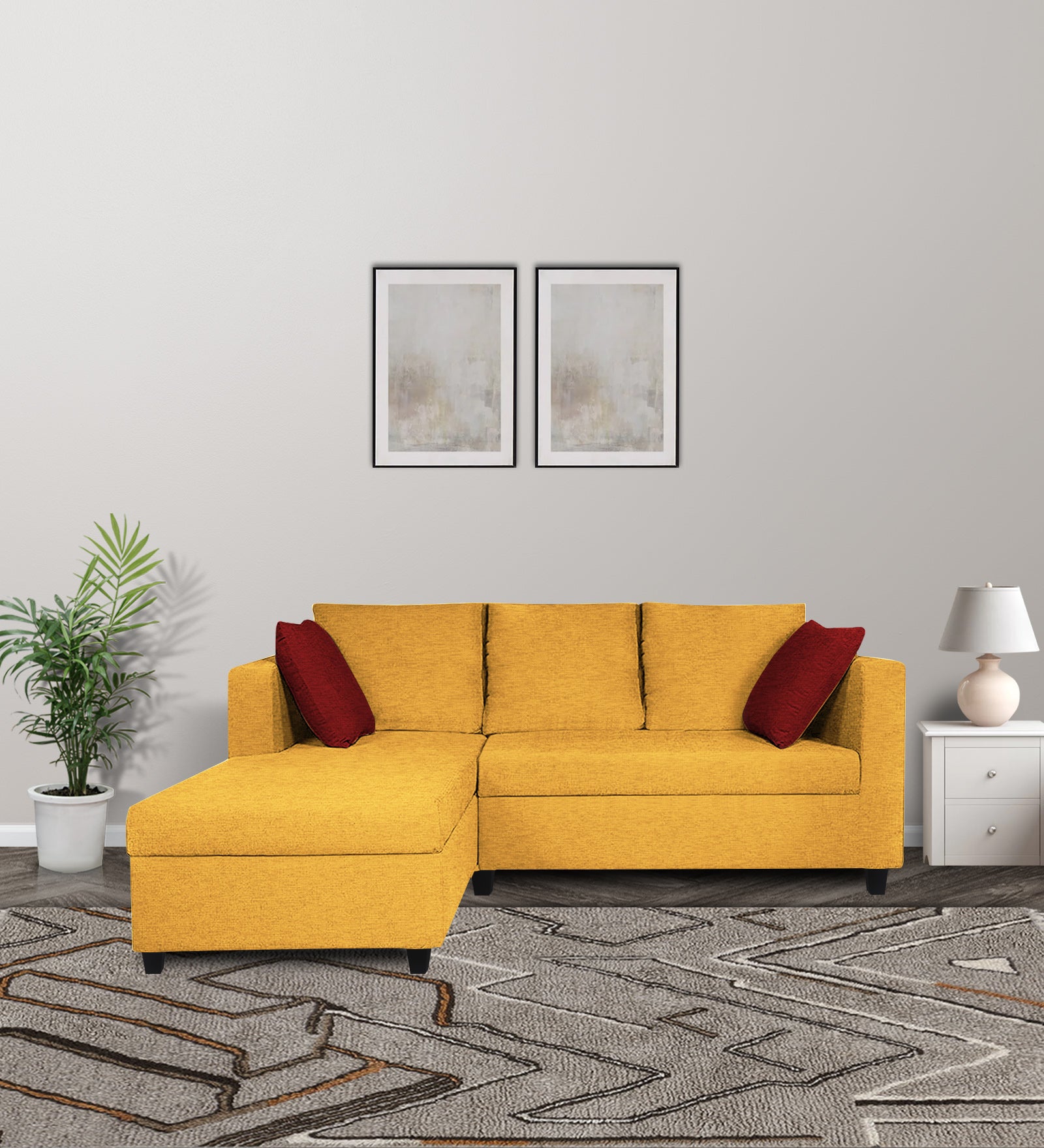 Nebula Fabric RHS Sectional Sofa (2+Lounger) In Bold Yellow Colour - Febonic Living