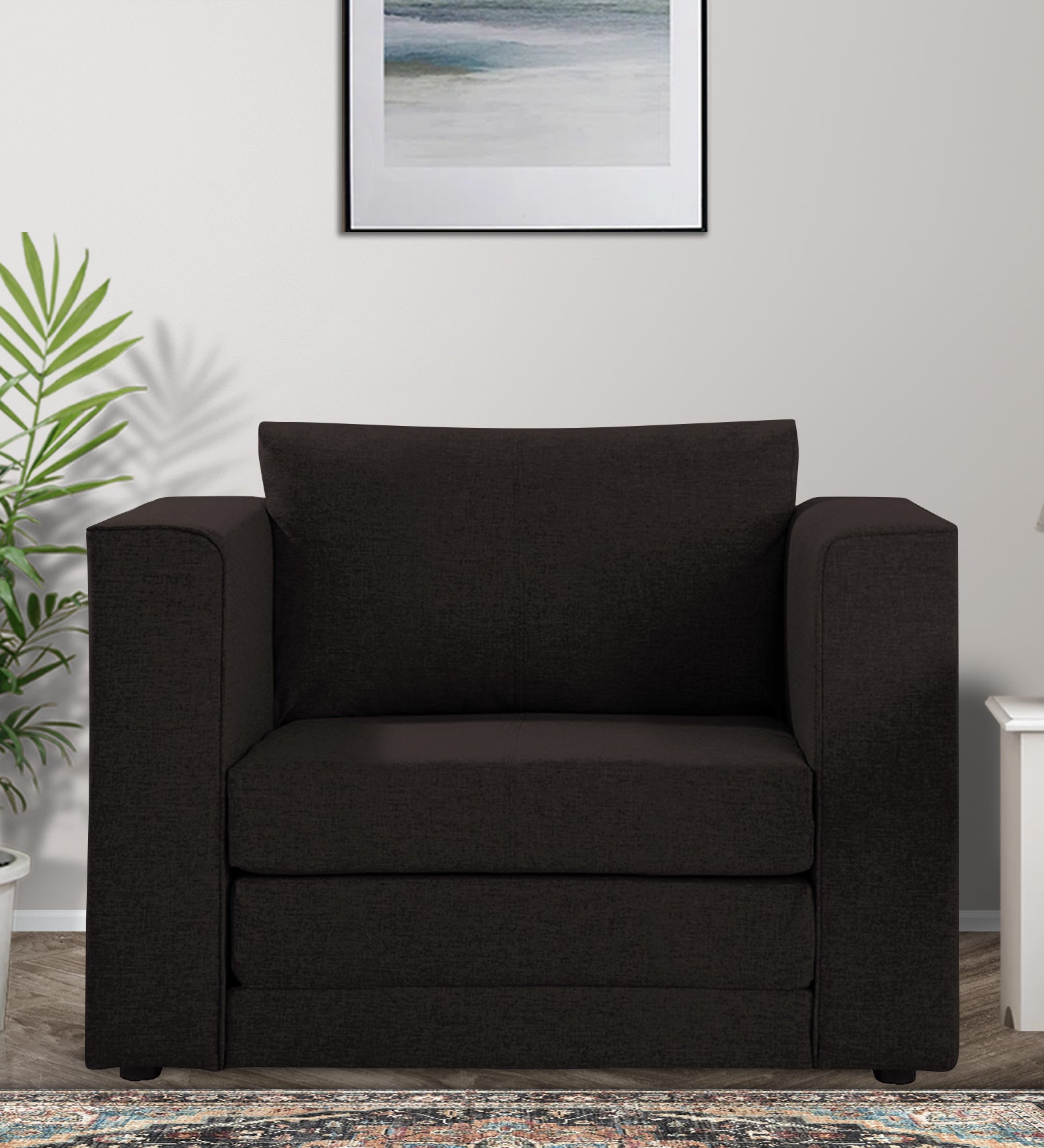 Kenia Fabric 1 Seater Foldable Sofa Cum Bed In Cara Brown Colour - Febonic Living