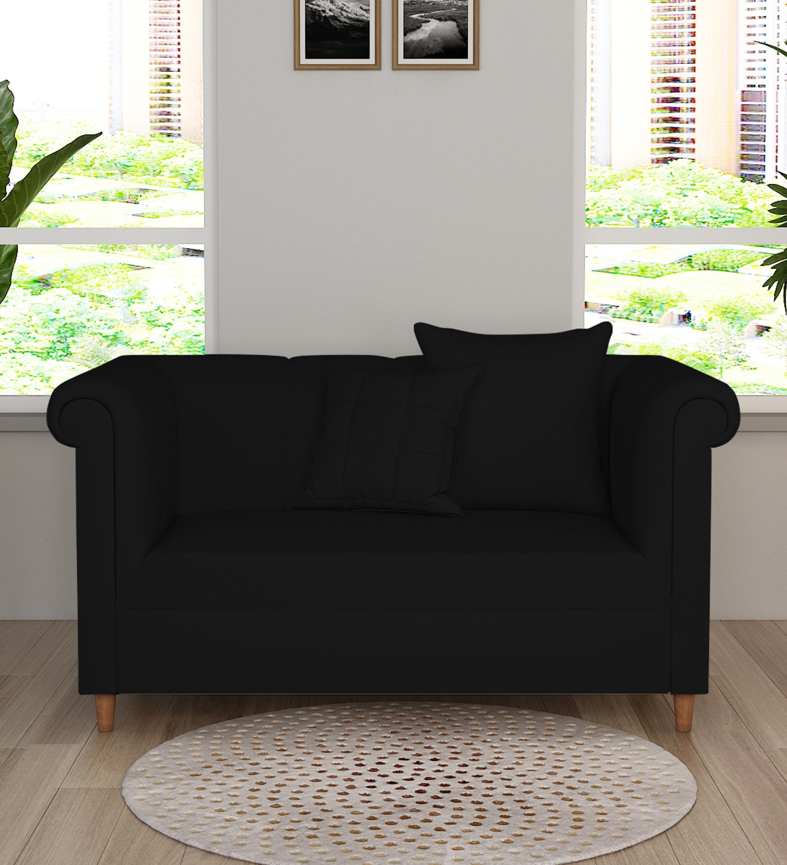 Rubi Velvet 2 Seater Sofa In Adam Black Colour - Febonic Living