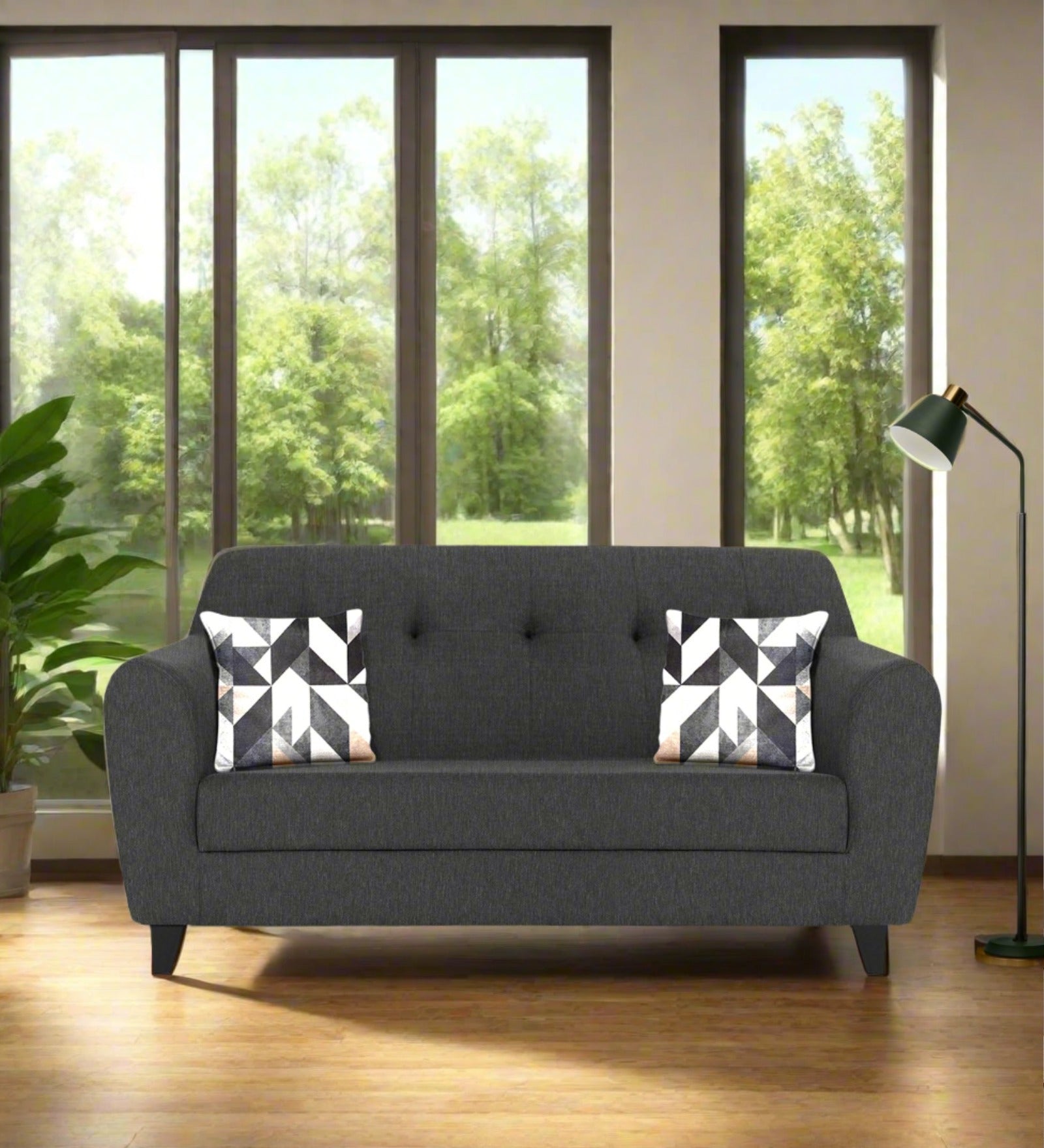 Melaan Fabric 2 Seater Sofa In Charcoal Grey Colour
