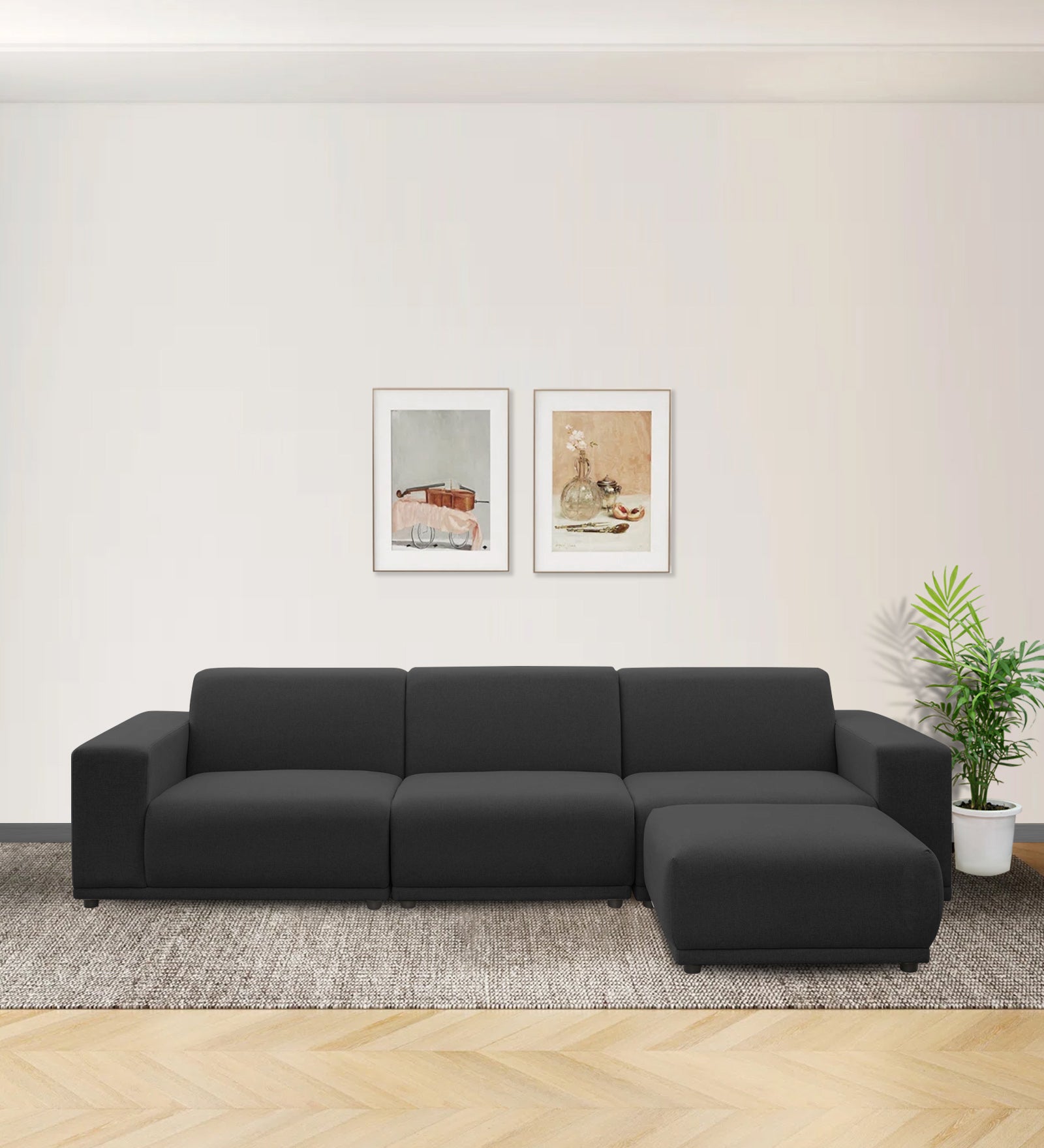 Adam Fabric RHS Sectional Sofa (3 + Lounger) In Charcoal Grey Colour