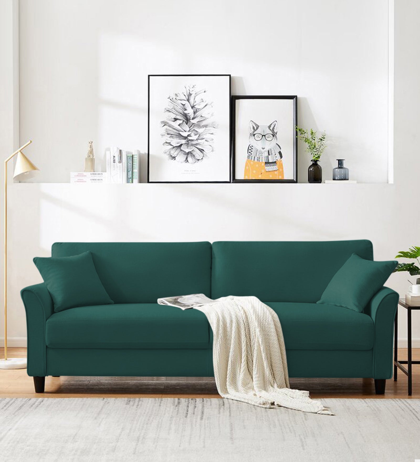 Daroo Velvet 3 Seater Sofa In Pine Green Colour - Febonic Living