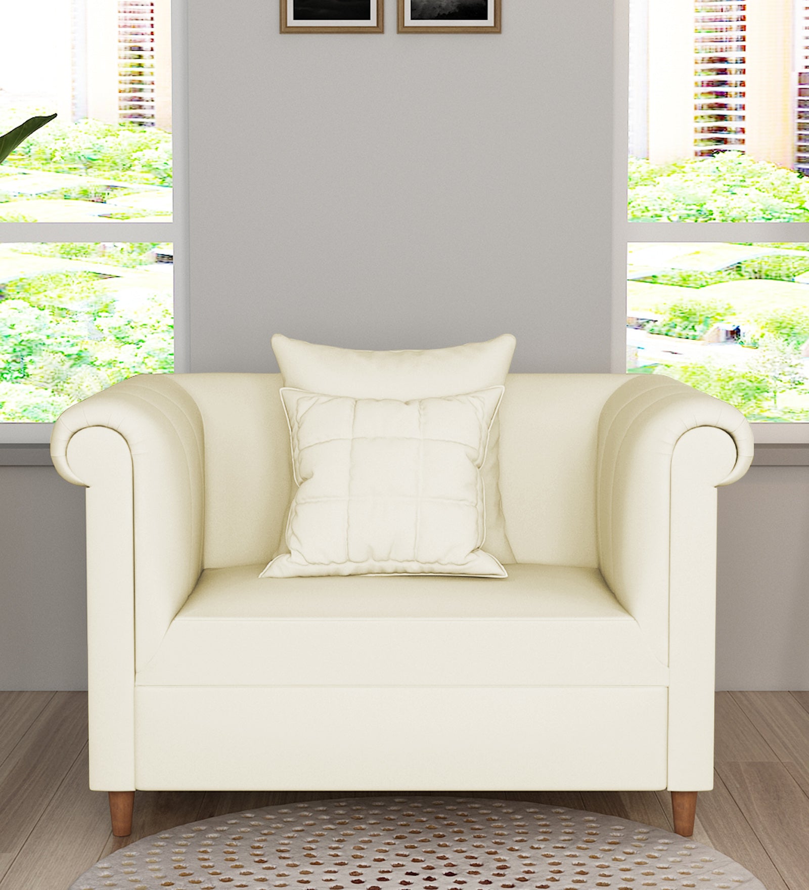 Rubi Velvet 1 Seater Sofa In Warm White Colour - Febonic Living
