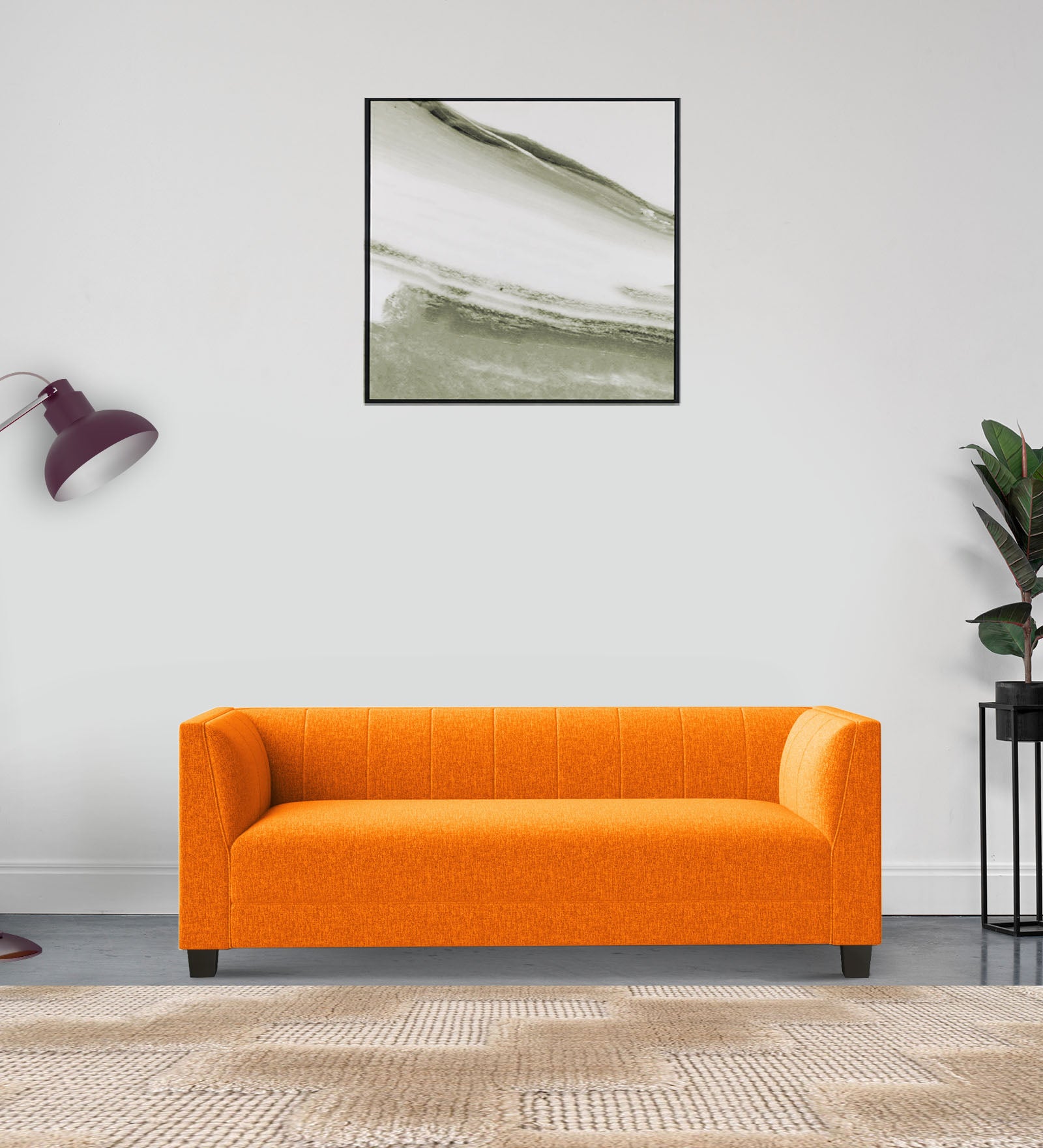 Chastin Fabric 3 Seater Sofa In Vivid Orange Colour - Febonic Living