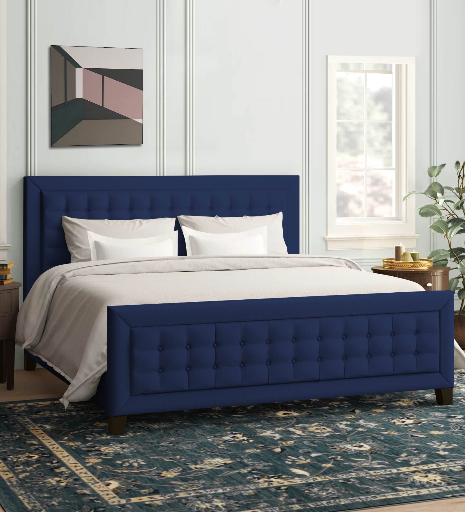 Kaster Fabric King Size Bed In Royal Blue Colour - Febonic Living