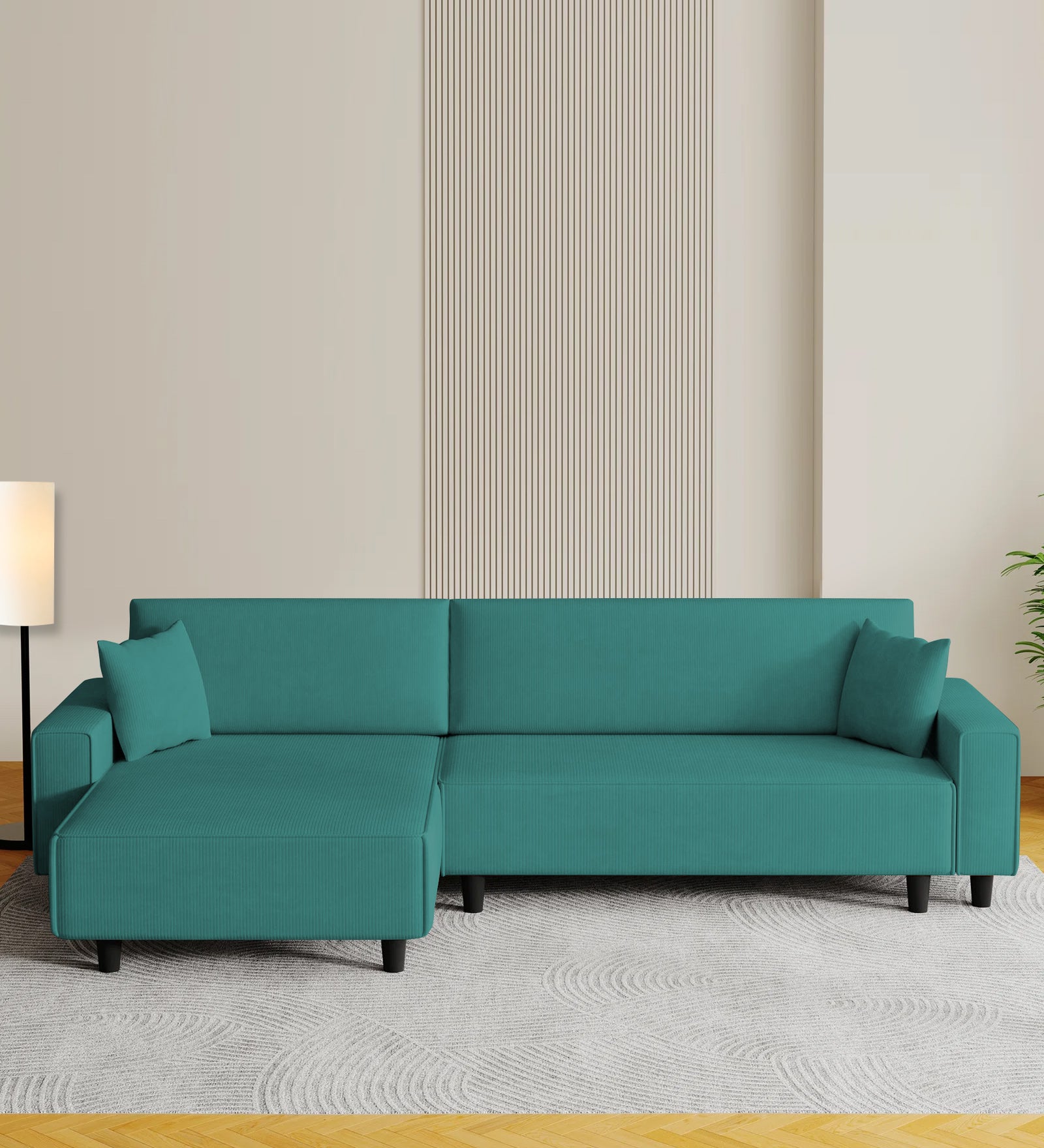 Peach Fabric RHS 6 Seater Sofa Cum Bed With Storage In Sea Green Colour - Febonic Living