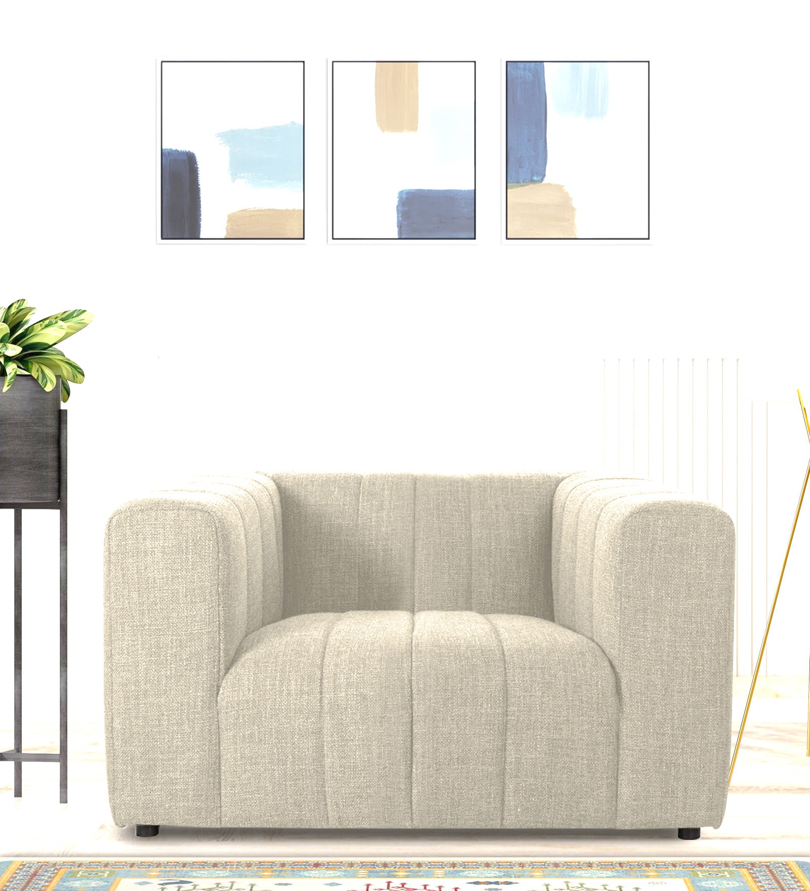 Lara Fabric 1 Seater Sofa in Ivory Beige Colour