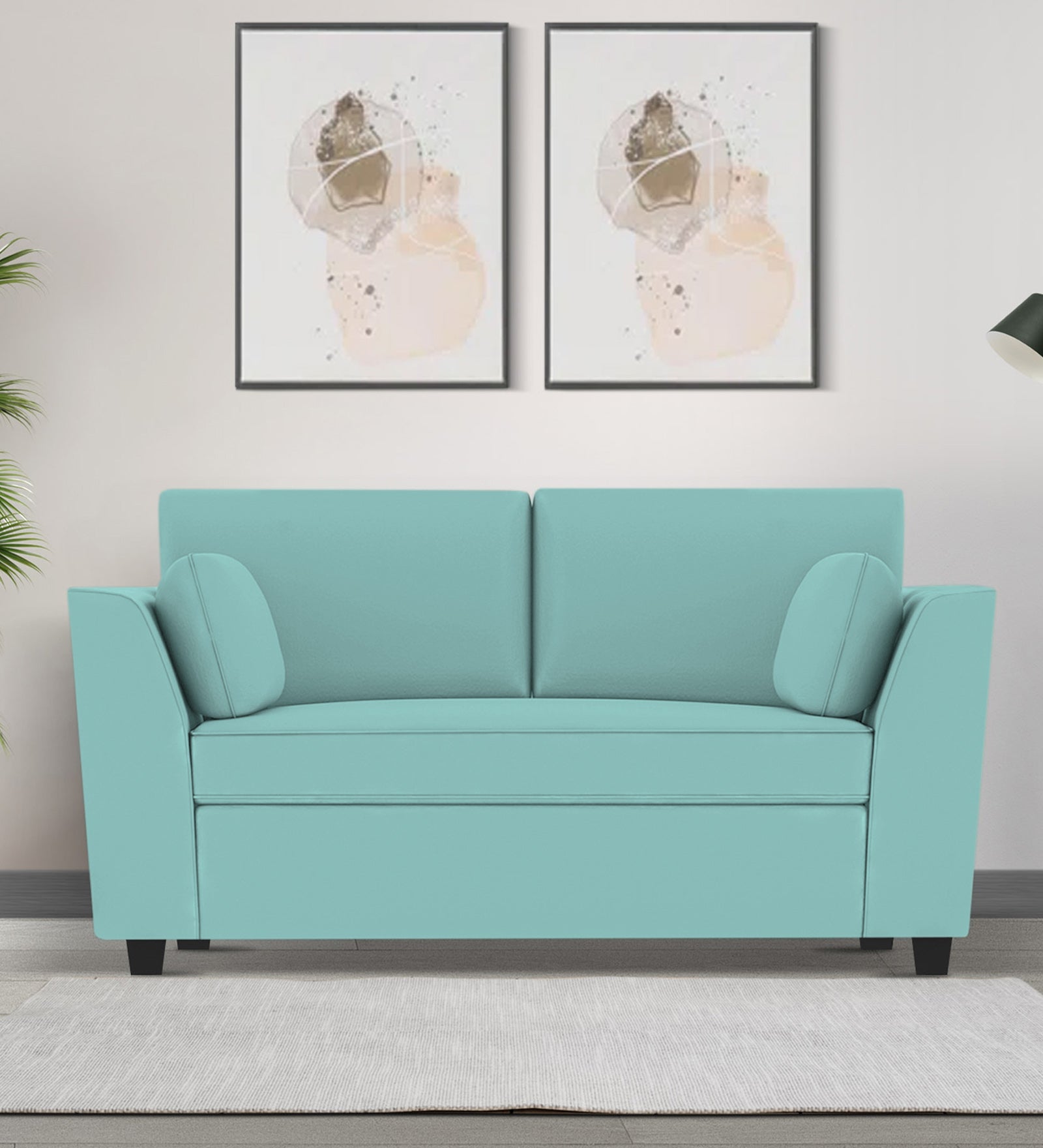 Bristo Velvet 2 Seater Sofa In Barmunda Aqua Colour With Storage - Febonic Living