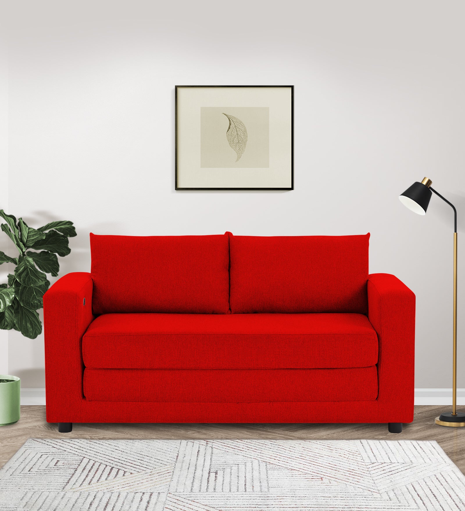 Roman Fabric 3 Seater Foldable Sofa Cum Bed In Ruby Red Colour With USB Portable Type - Febonic Living