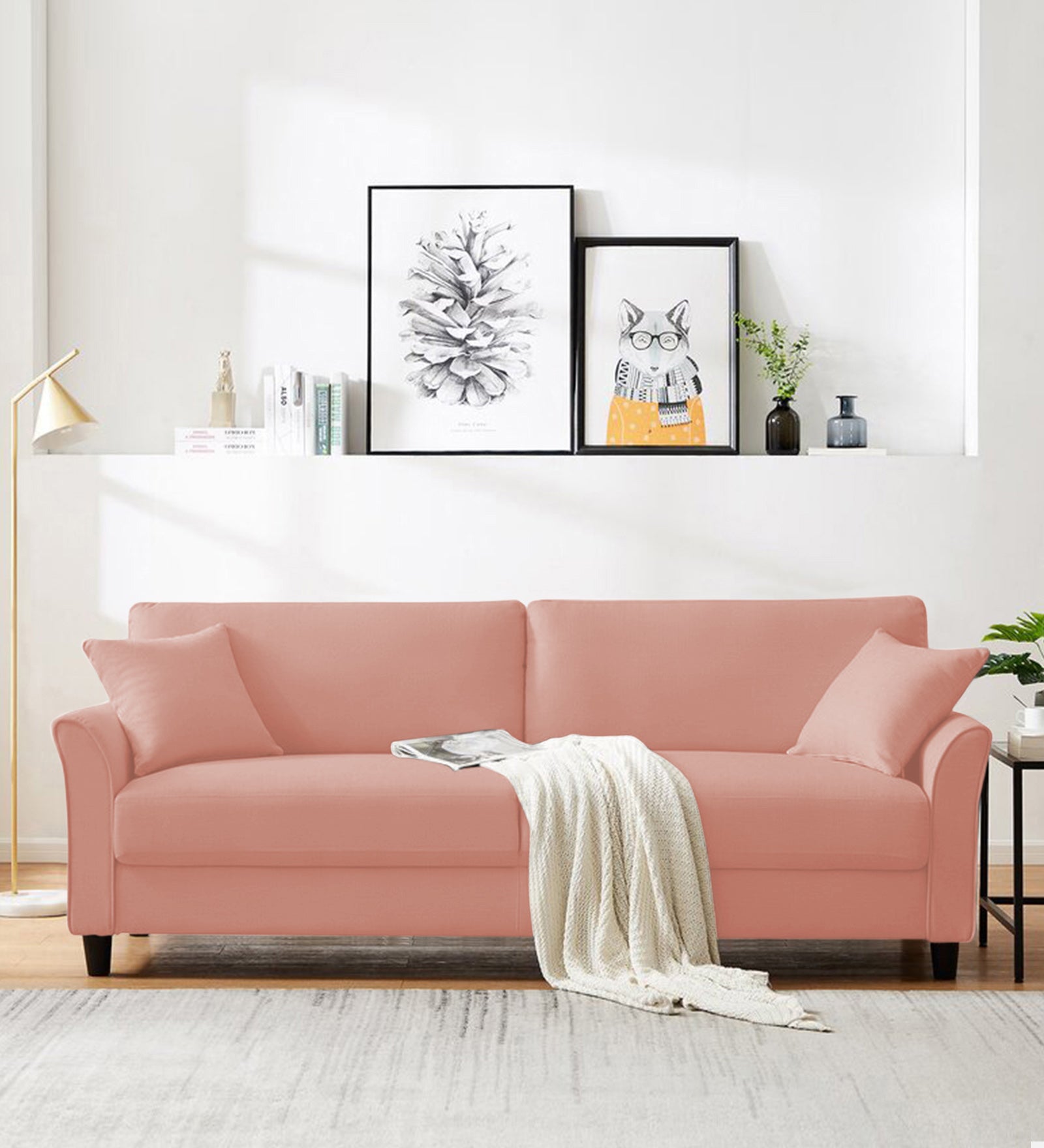Daroo Velvet 3 Seater Sofa In Blush Pink Colour - Febonic Living
