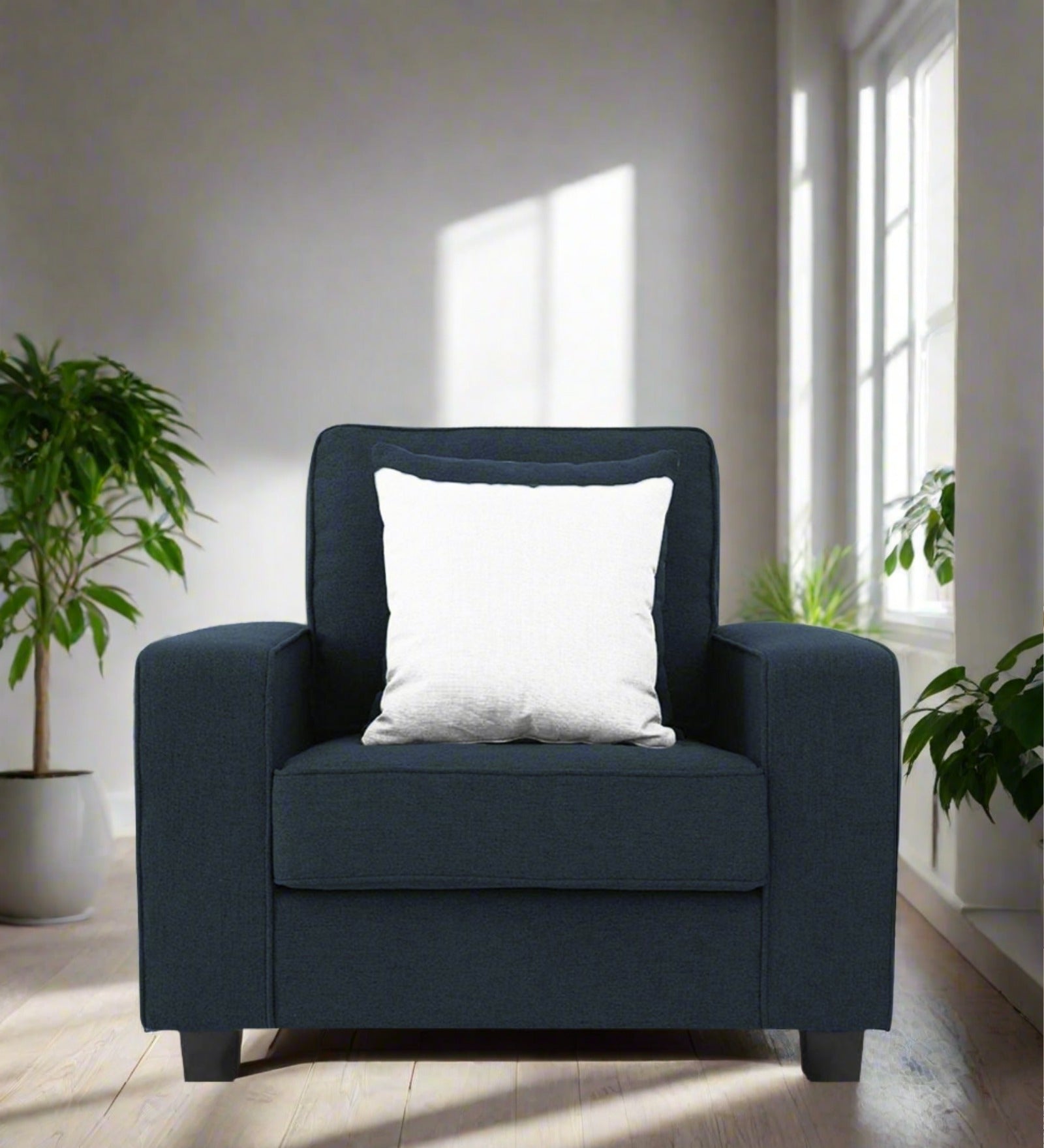 Ladybug Fabric 1 Seater Sofa In Denim Blue Colour - Febonic Living
