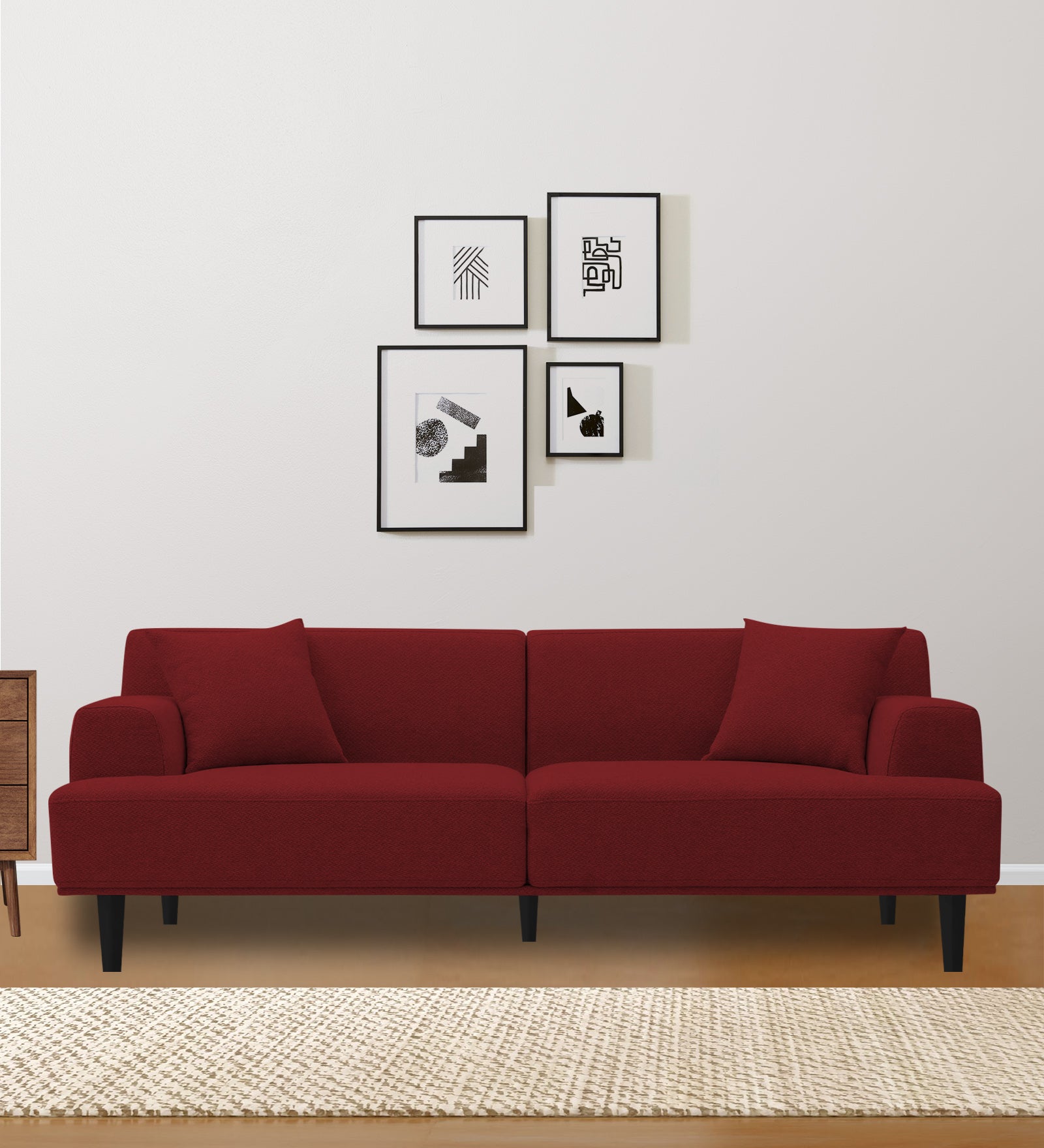 Cobby Fabric 3 Seater Sofa In Corel Red Colour - Febonic Living