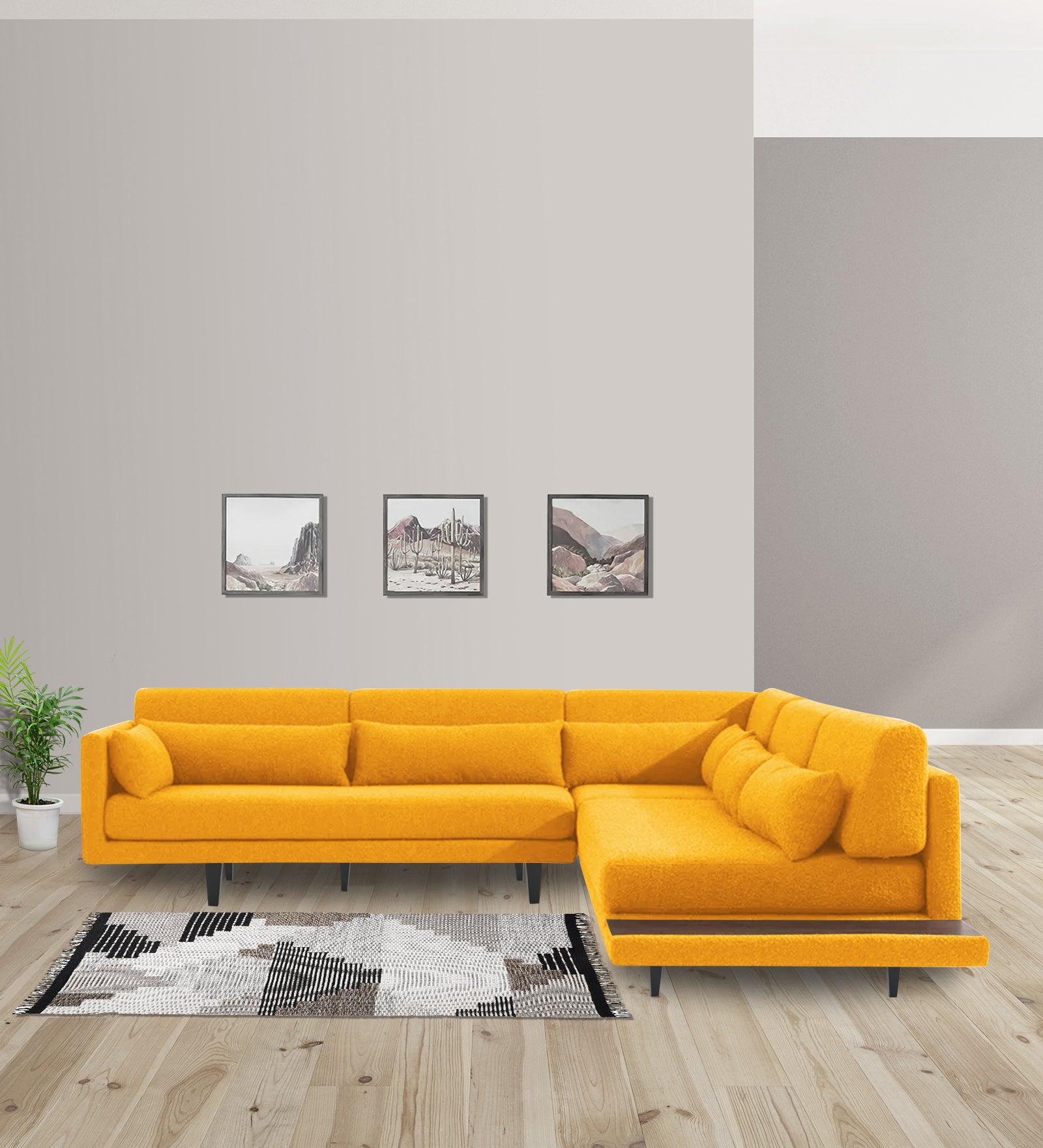 Malta Fabric 6 Seater LHS Corner Sofa In Bold yellow Colour - Febonic Living