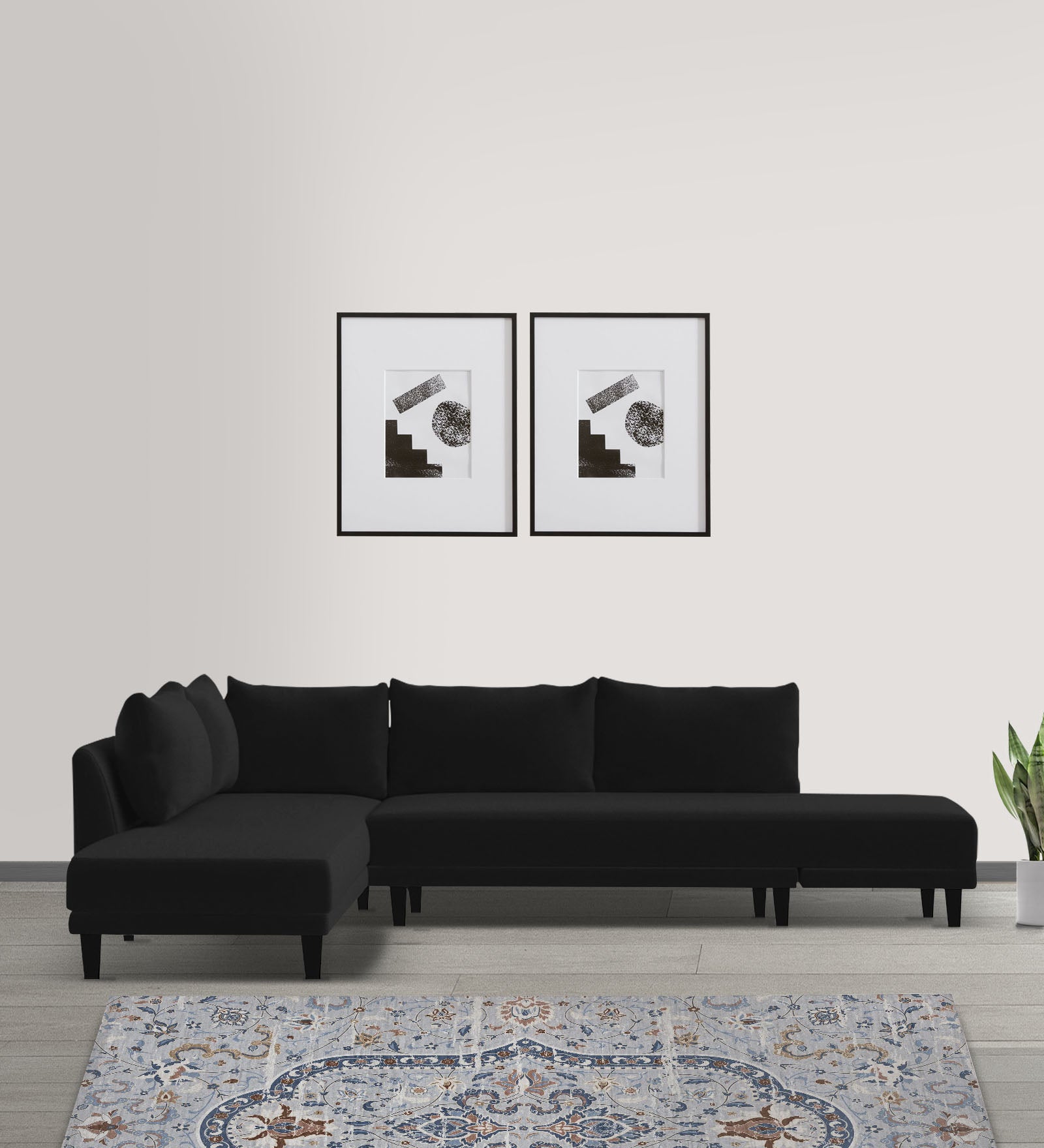 Ira Fabric RHS 6 Seater Convertible Sofa Cum Bed In Zed Black Colour - Febonic Living