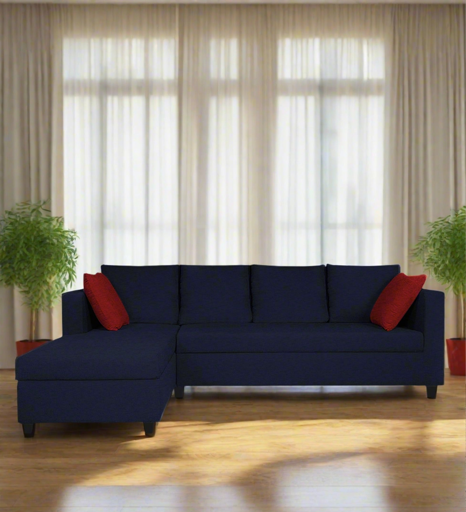 Nebula Fabric RHS Sectional Sofa (3+Lounger) In Royal Blue Colour - Febonic Living
