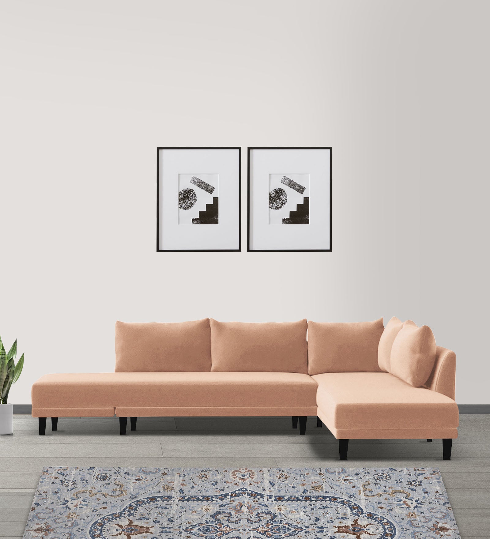 Ira Fabric LHS 6 Seater Convertible Sofa Cum Bed In Cosmic Beige Colour - Febonic Living