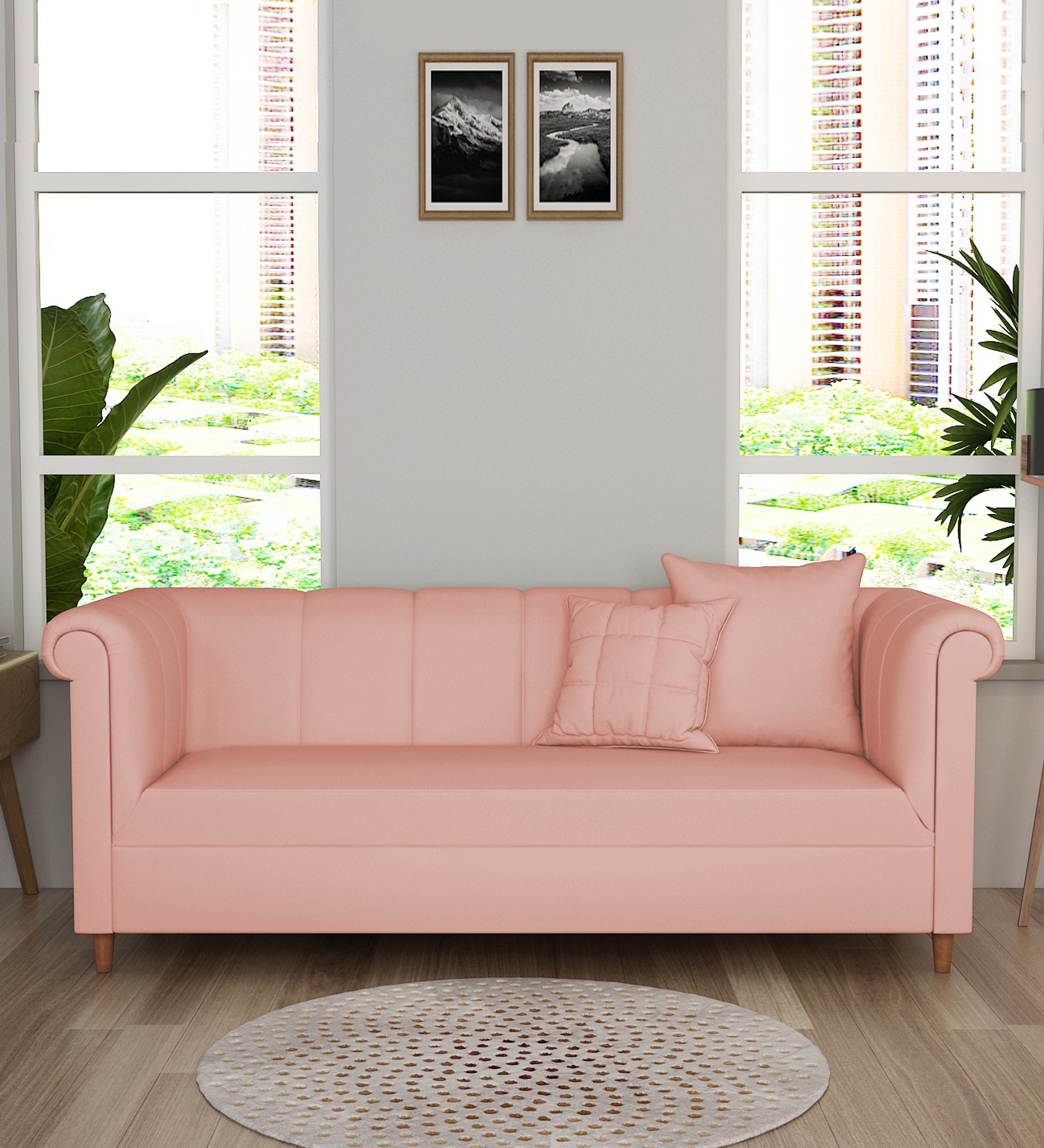 Rubi Velvet 3 Seater Sofa In Blush Pink Colour - Febonic Living